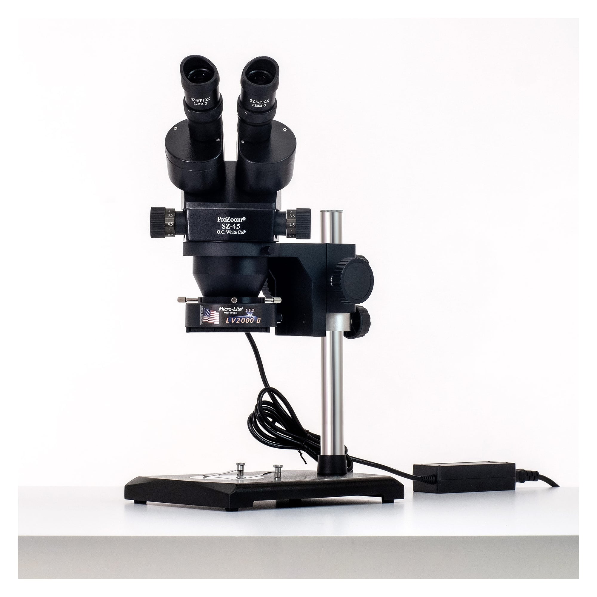 Stereo-Zoommikroskop ProZoom 4.5 binokular 7 bis 45x, Laborstativ, LED-Ringlicht, ESD - O.C. White TKSZ-L-LV2