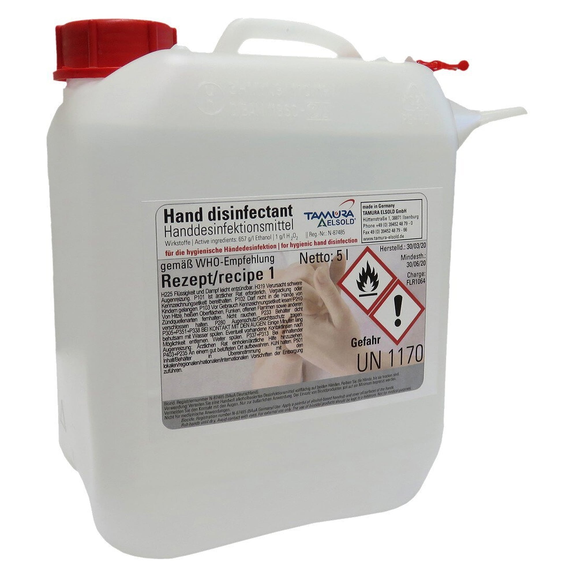 Händedesinfektionsmittel nach WHO-Rezeptur 1, Ethanol 657 g/l, Kanister 5 l - Elsold FLUXFL0131