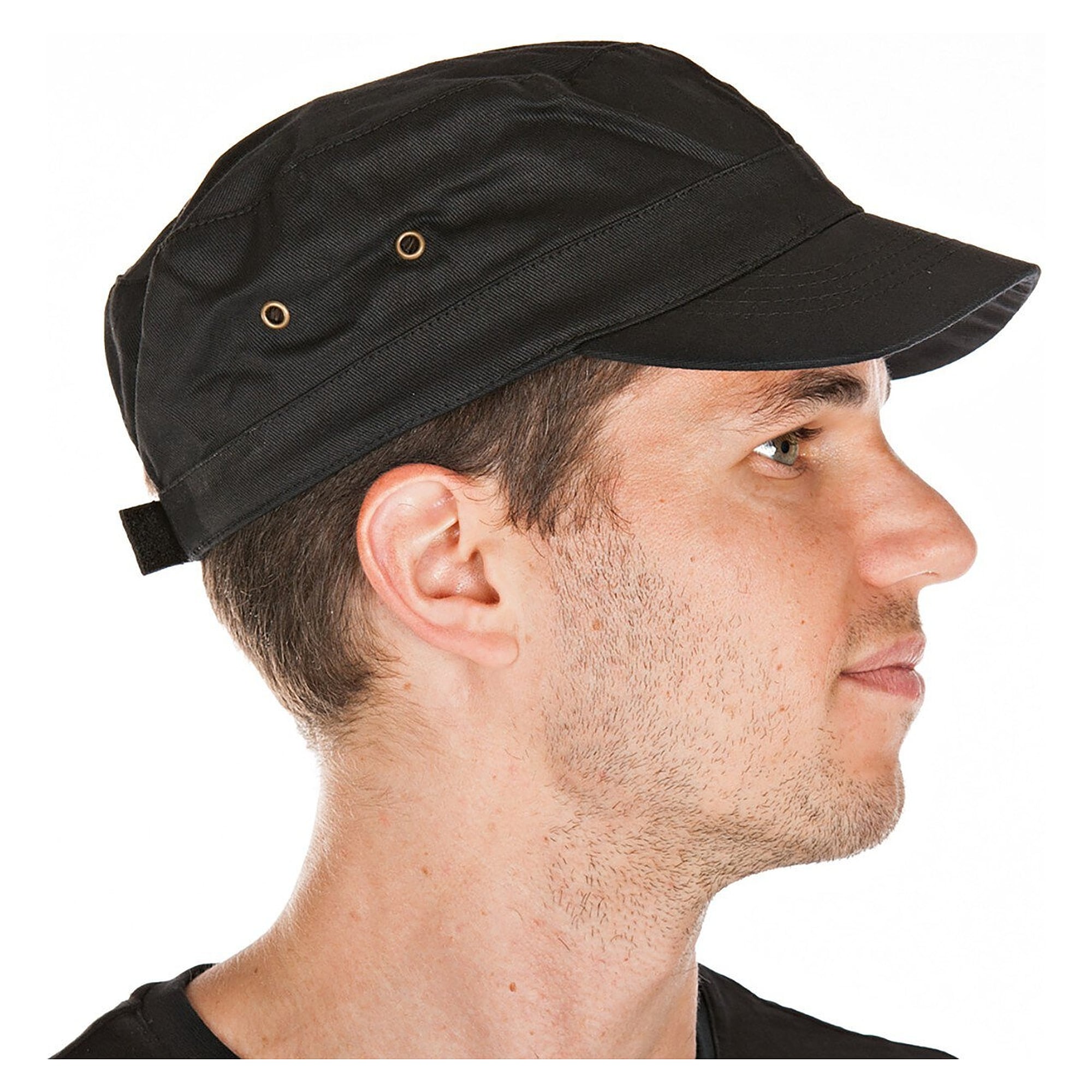 Hygostar Army Cap aus Baumwolle, Metallösen, Klettverschluss, schwarz, Einheitsgröße, VPE 10 Stück - Franz Mensch 00233