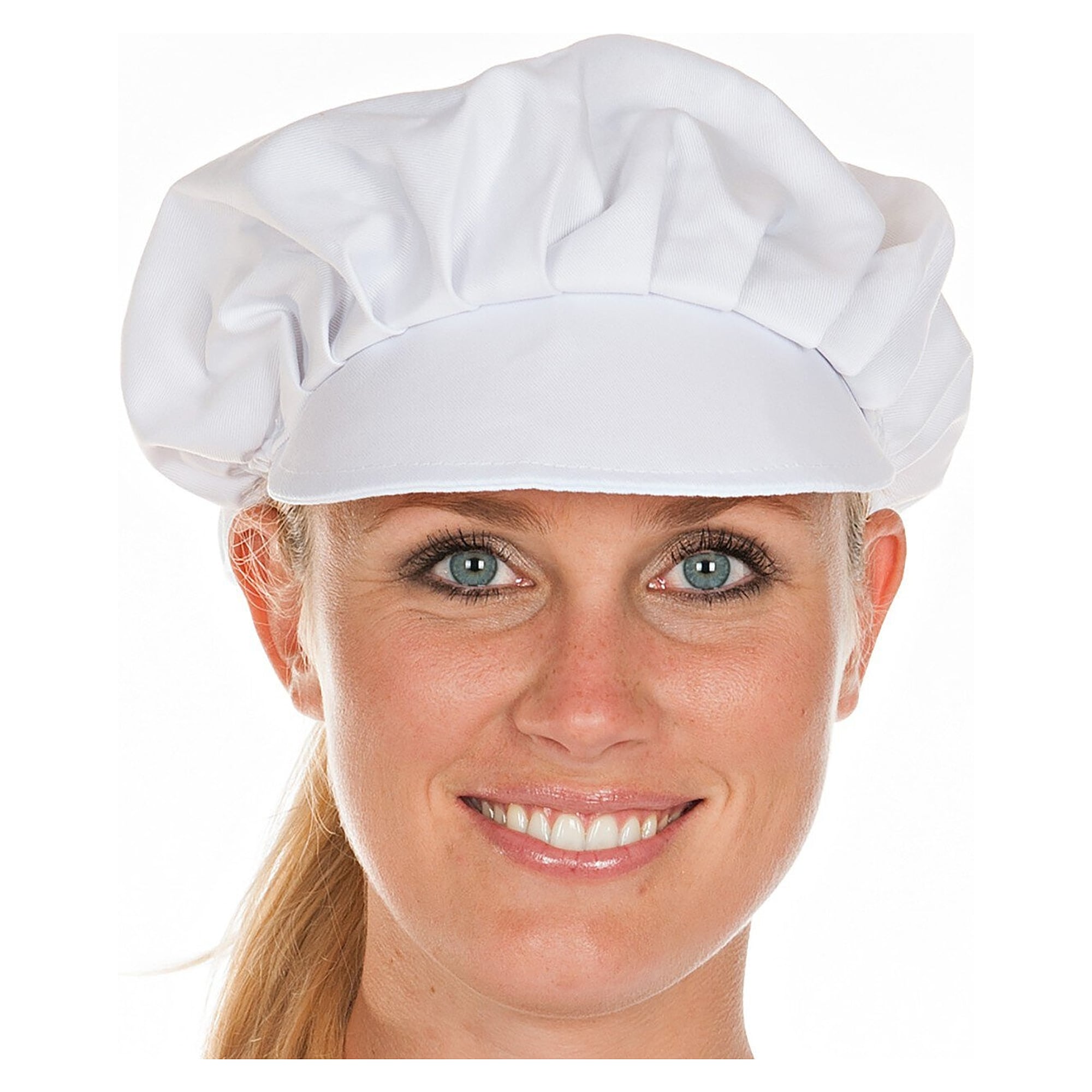 Schirmmütze für Damen aus Polycotton mit Elastikband und abgestepptem Schirm, weiß, VPE 10 - Franz Mensch 0041
