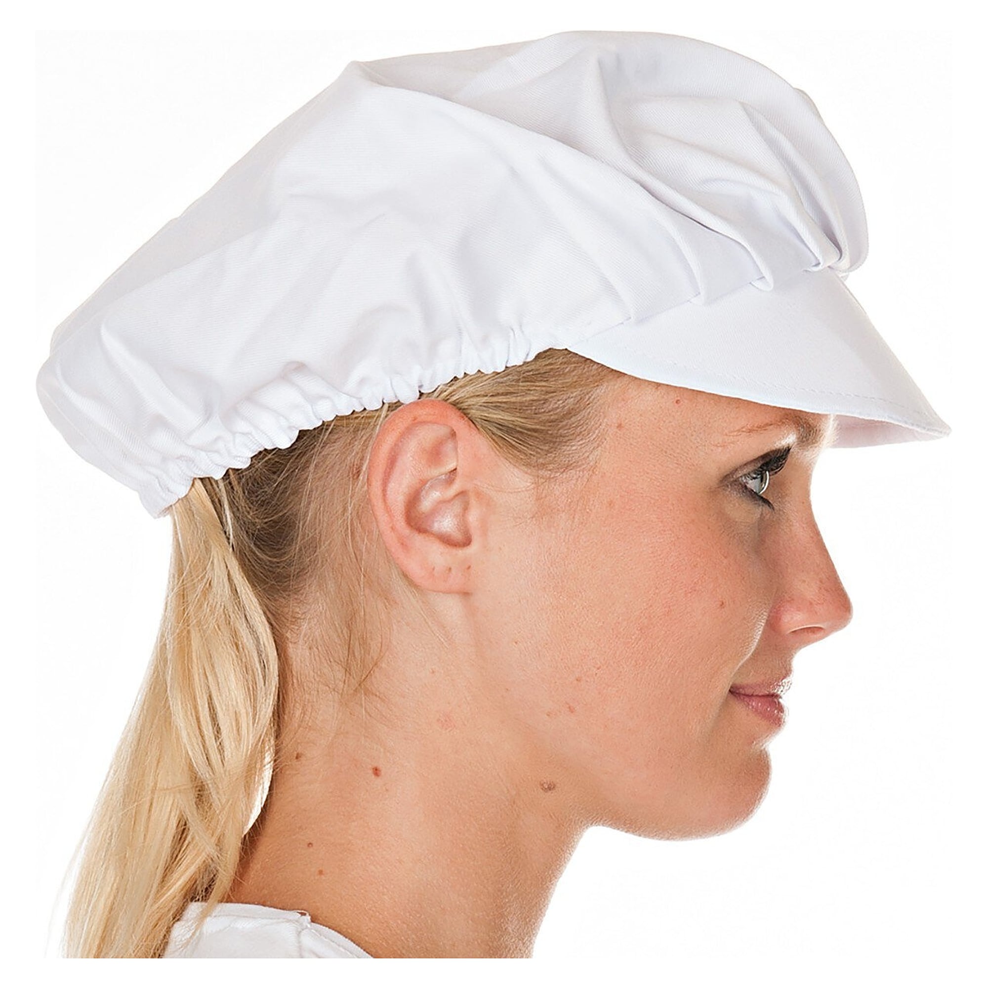 Schirmmütze für Damen aus Polycotton mit Elastikband und abgestepptem Schirm, weiß, VPE 10 - Franz Mensch 0041