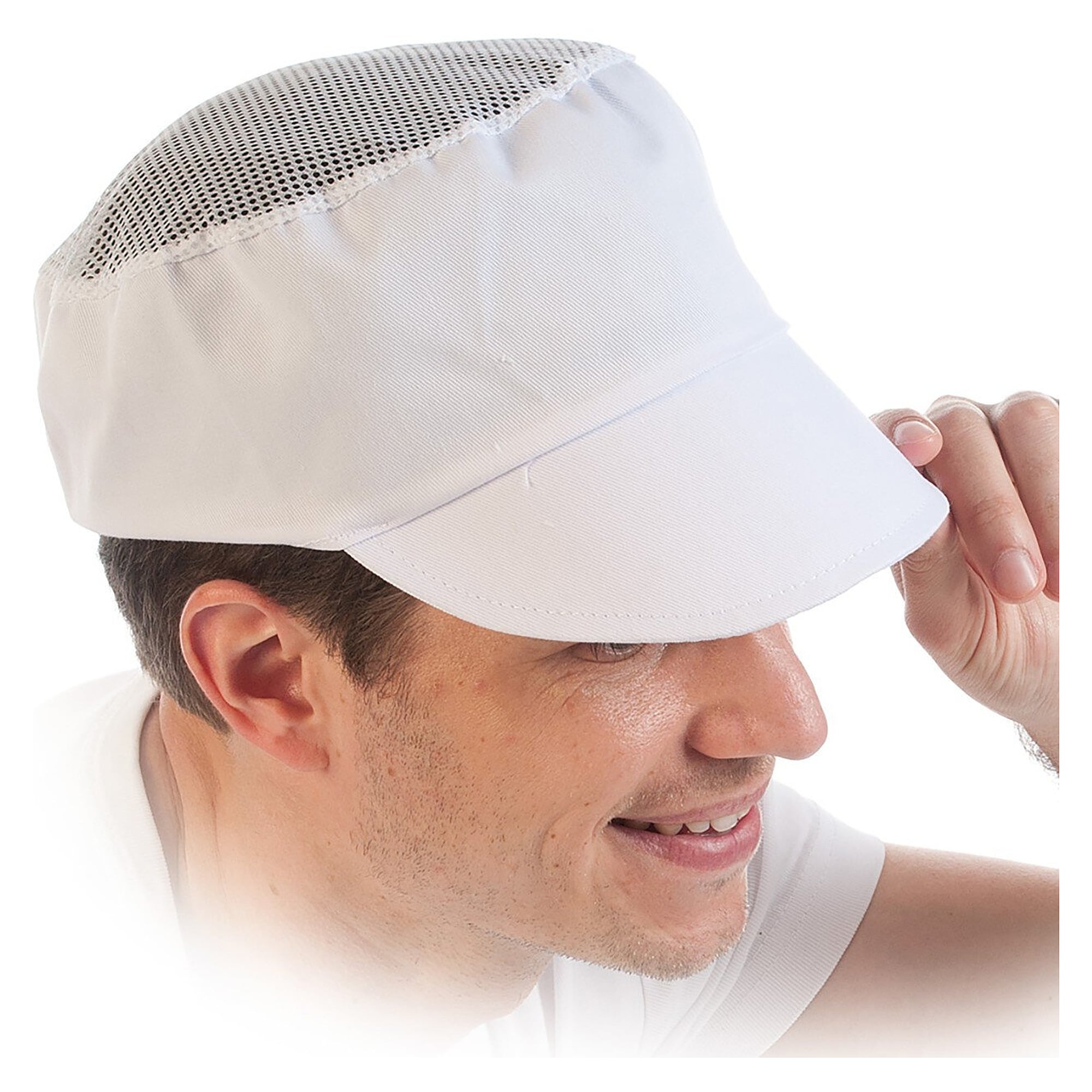 Schirmmütze aus Polycotton mit luftdurchlässigem Netzoberteil, strapazierfähig, weiß, VPE 10 - Franz Mensch 0062