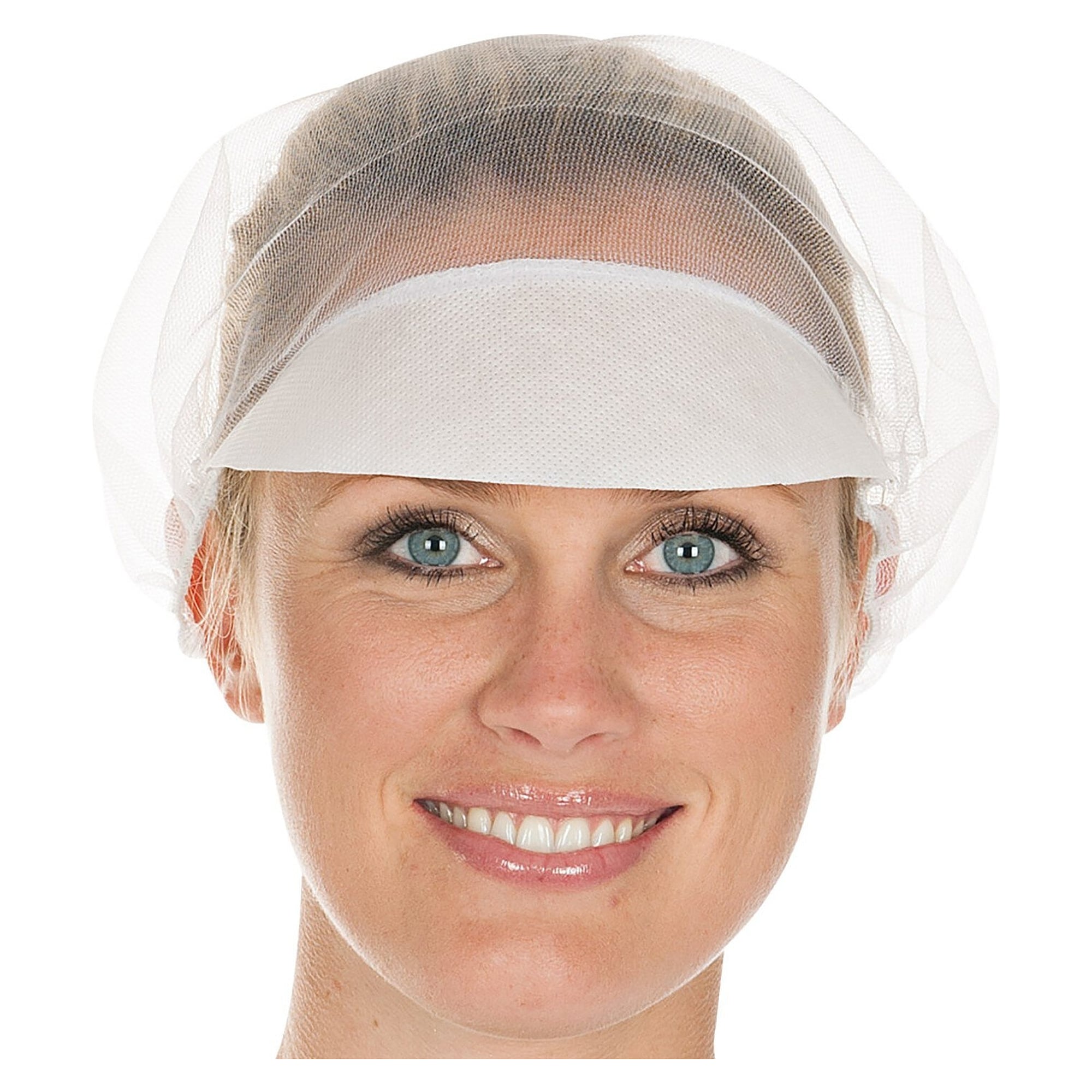 Baretthaube Micromesh mit PP-Schirm, Nylon, Ø 50 cm, latexfreier Gummizug, weiß, VPE 100 - Franz Mensch 1241