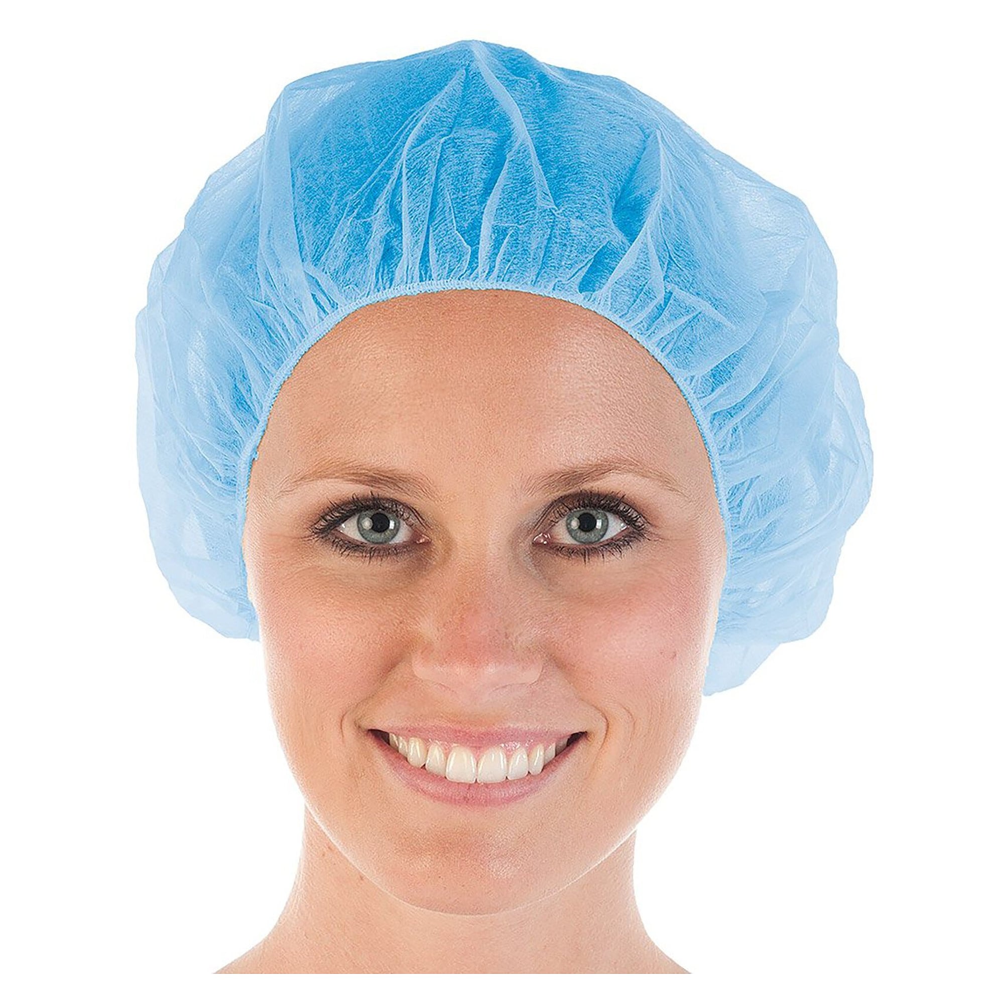 Beret cap Bettina in firm PP nonwoven, latex-free elastic, dispenser box, blue, 53 cm - Franz Mensch 1260