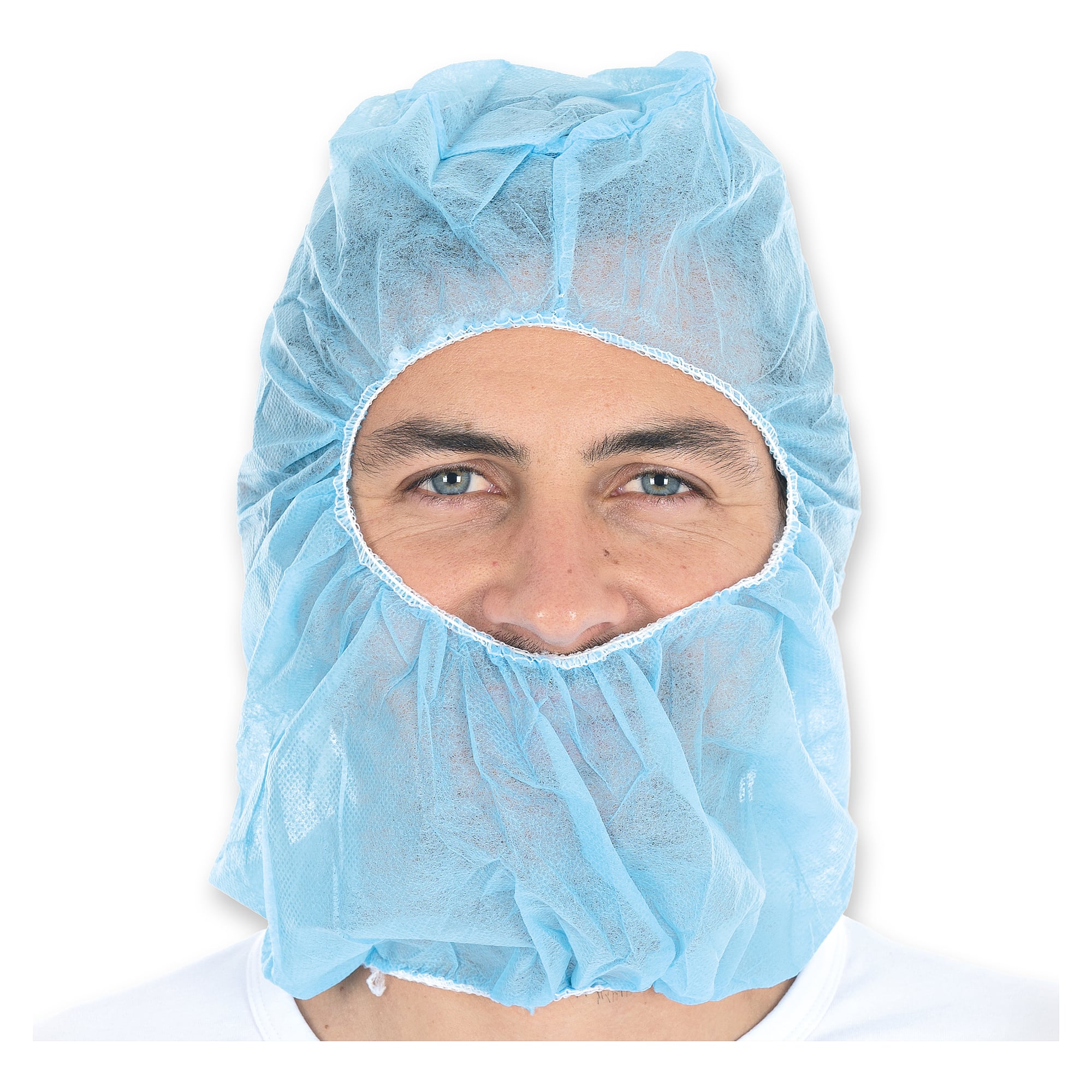 Cagoule astro jetable Balaclava en non-tissé PP léger, couvre bouche et menton, bleue, lot de 100 - Franz Mensch 132469