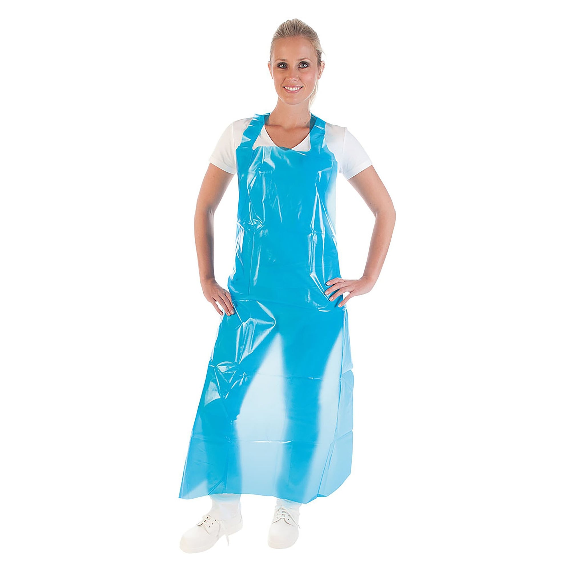 Tablier à bavette Hygostar en EVA, sans PVC, bleu, 135 x 90 cm, avec liens, lot de 10 - Franz Mensch 23036
