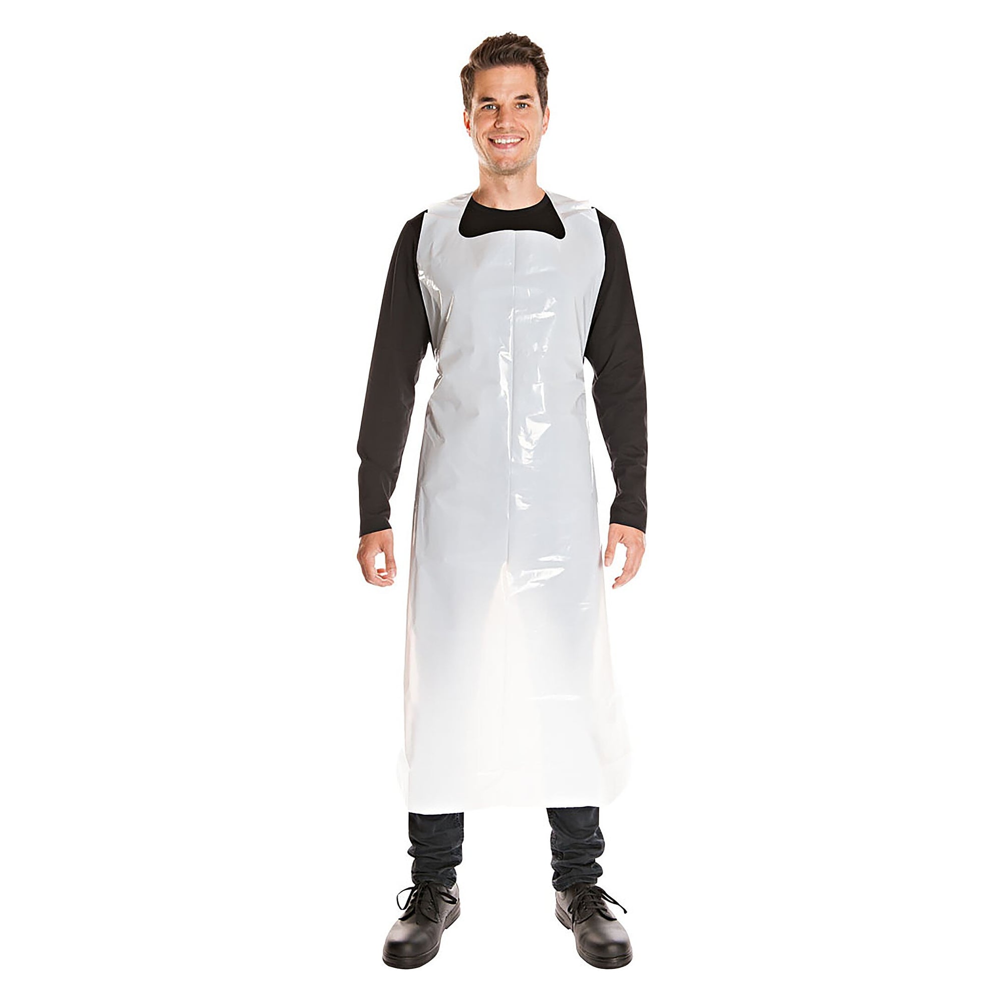 Disposable LDPE apron, 33 µm, 125 x 75 cm, white, hammered, in a block, pack of 50 - Franz Mensch 2324