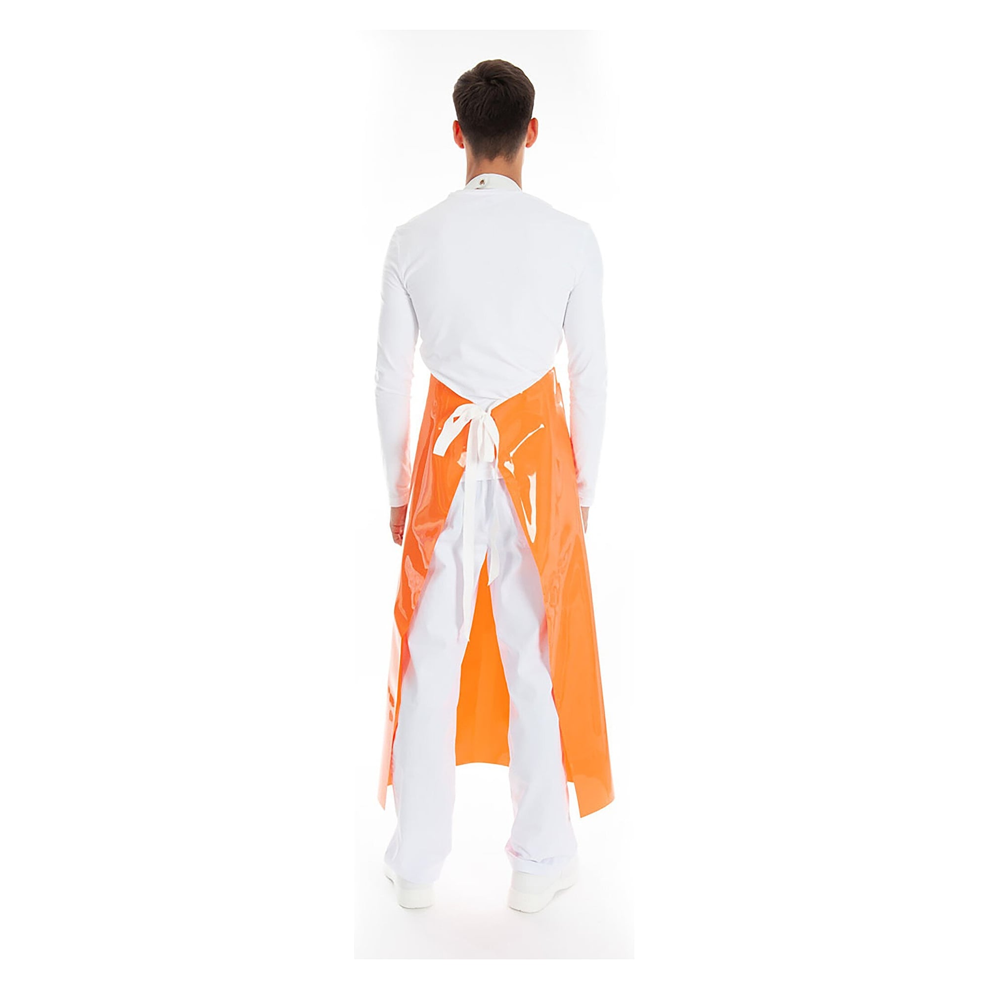 PU bib apron without fabric insert, 300 µm, 130 x 90 cm, grease and oil resistant, orange - Franz Mensch 237190