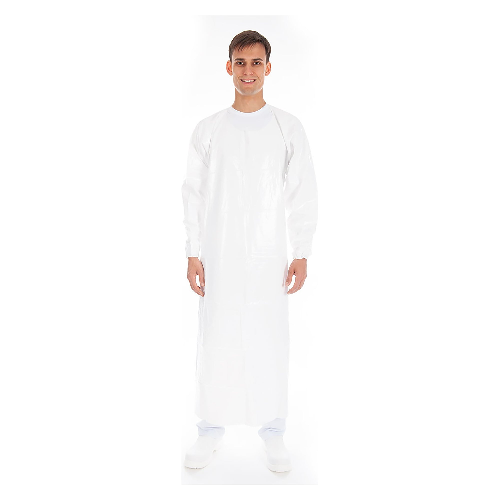 Tablier à manches en TPU, étanche, contact alimentaire, lavable à 90 °C, 90 x 140 cm, blanc - Franz Mensch 237540