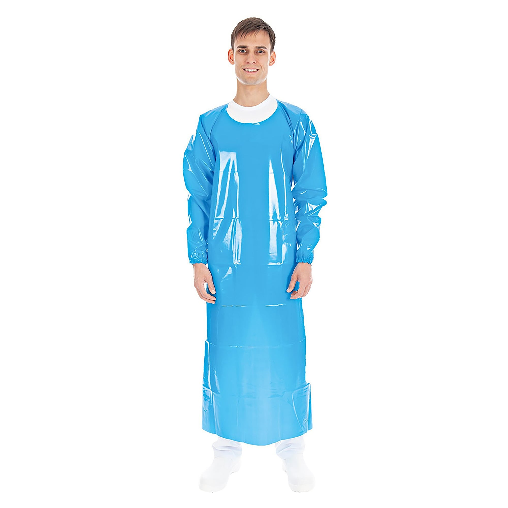 Ärmelschürze aus TPU, wasserdicht, lebensmittelecht, waschbar bis 90 °C, 90 x 140 cm, blau - Franz Mensch 237546