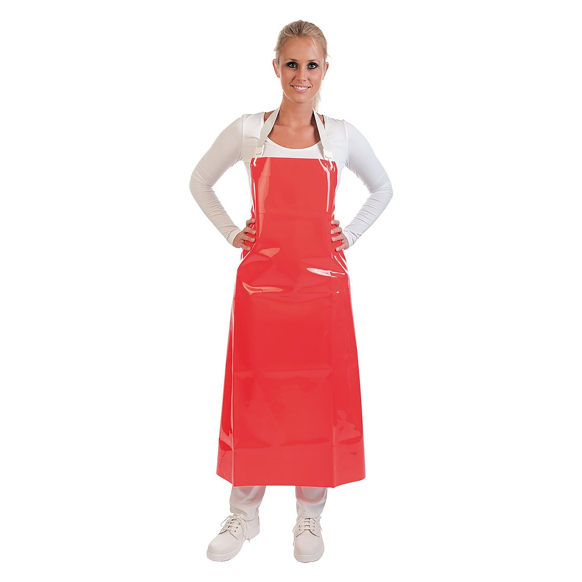 PU bib apron Hygostar without fabric backing, red, 110 x 90 cm, approx. 300 µm, oil resistant - Franz Mensch 23795