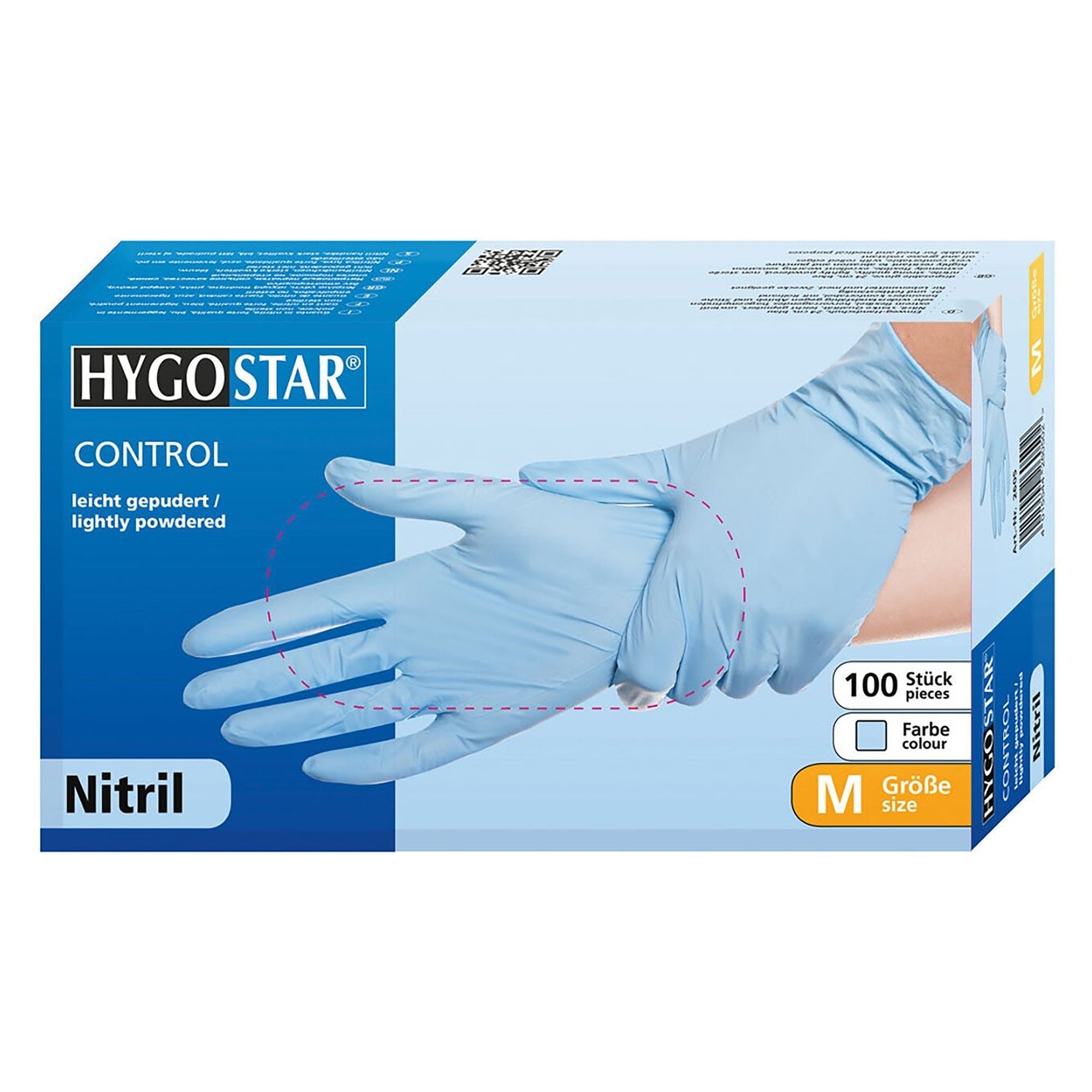 Nitril-Einweghandschuh Hygostar Control, leicht gepudert, latexfrei, blau, Größe S, Box 100 - Franz Mensch 2606
