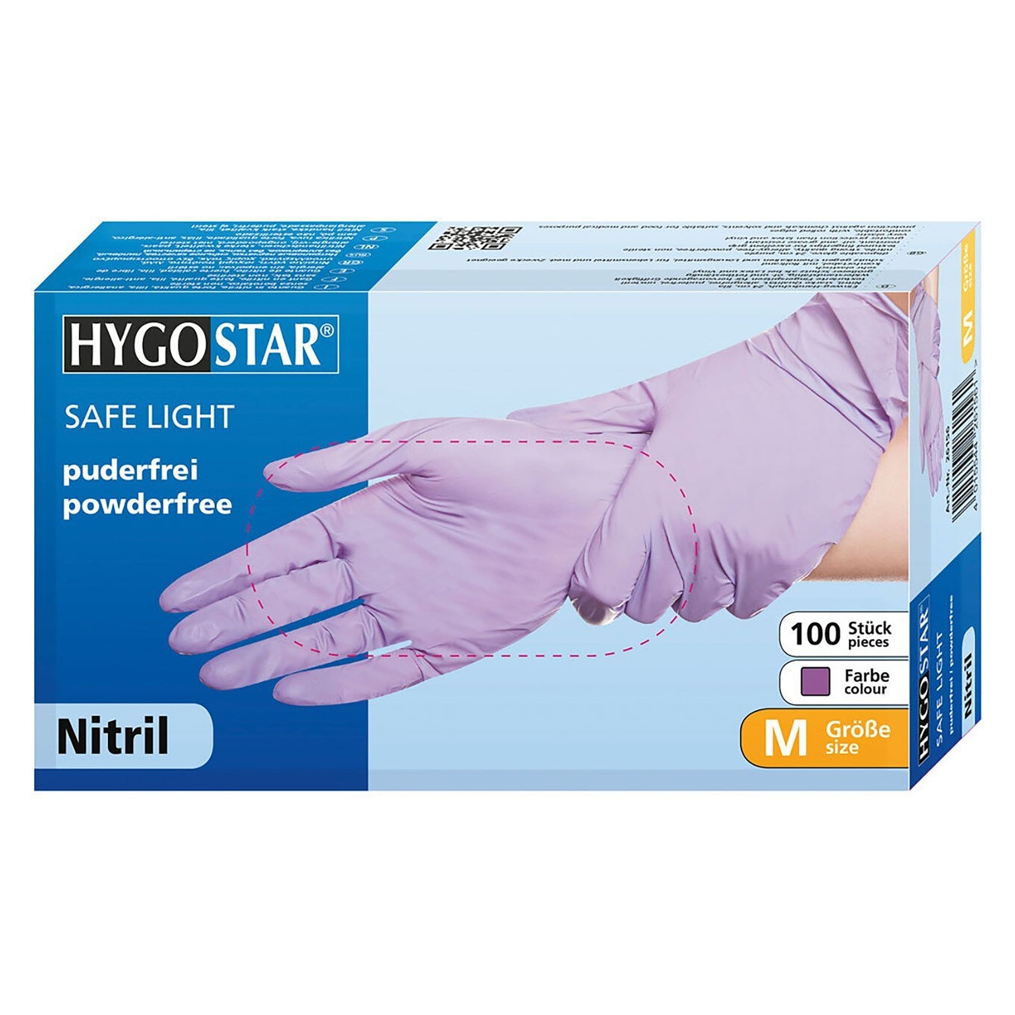 Gant nitrile jetable Hygostar Safe Light, EPI catégorie III, non poudré, violet, taille XL - Franz Mensch 26106