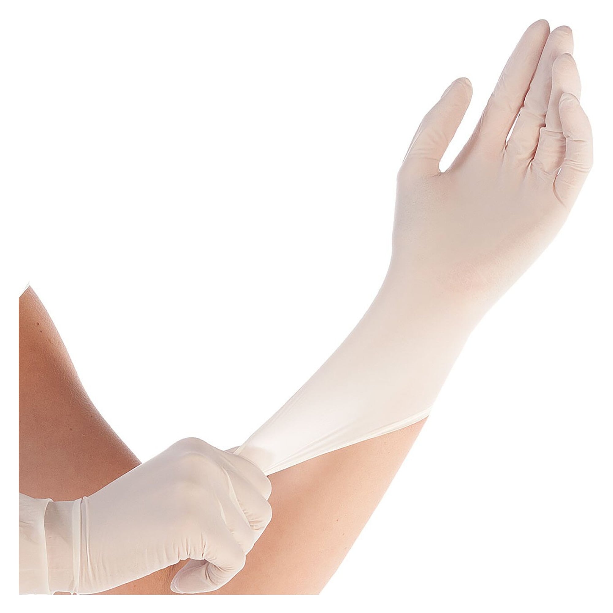 Nitril-Einweghandschuh Hygostar Safe Super Stretch, 700 % dehnbar, puderfrei, weiß, Größe L - Franz Mensch 261101