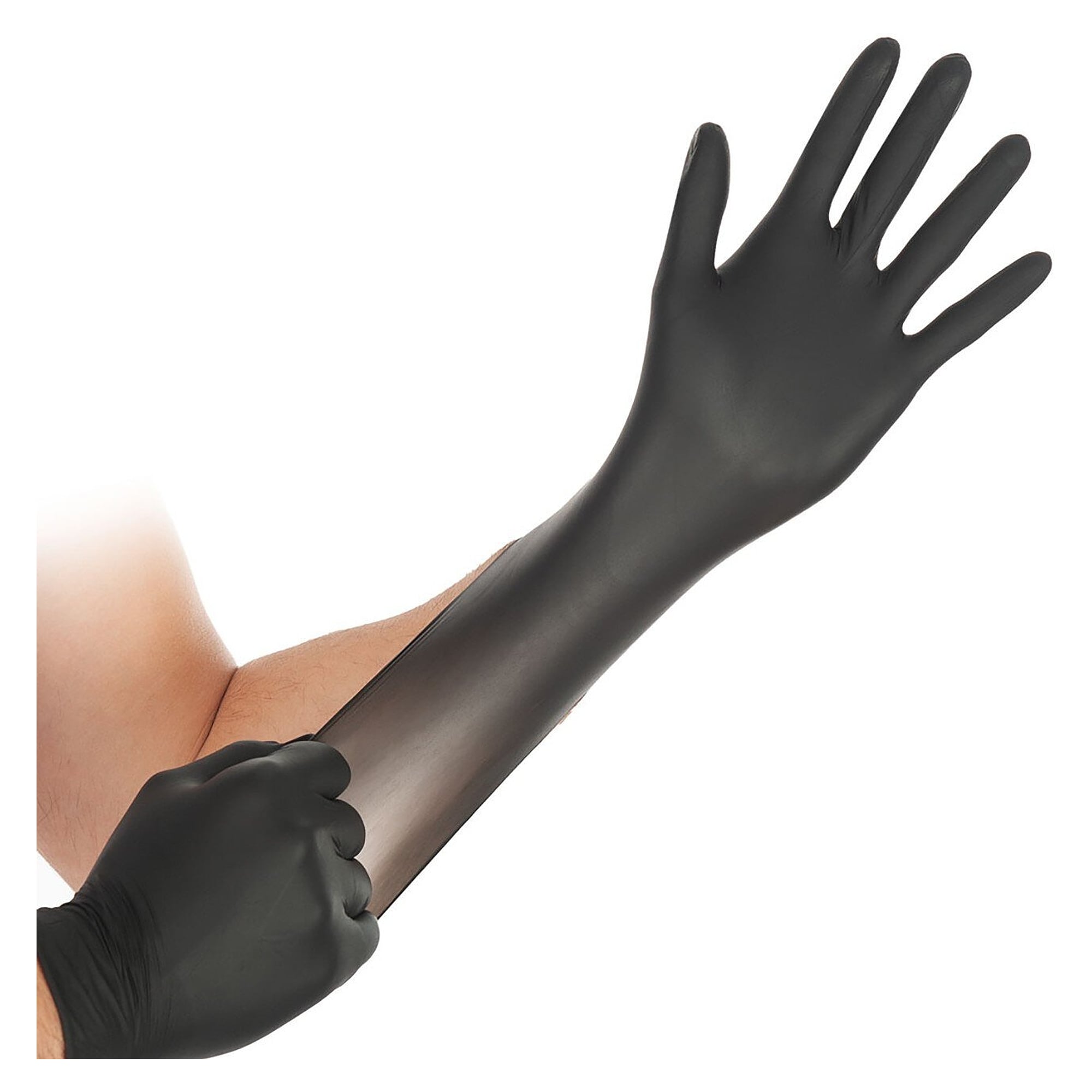Nitril-Einweghandschuh Hygostar Safe Super Stretch, 700 % dehnbar, puderfrei, schwarz, Größe L - Franz Mensch 261188