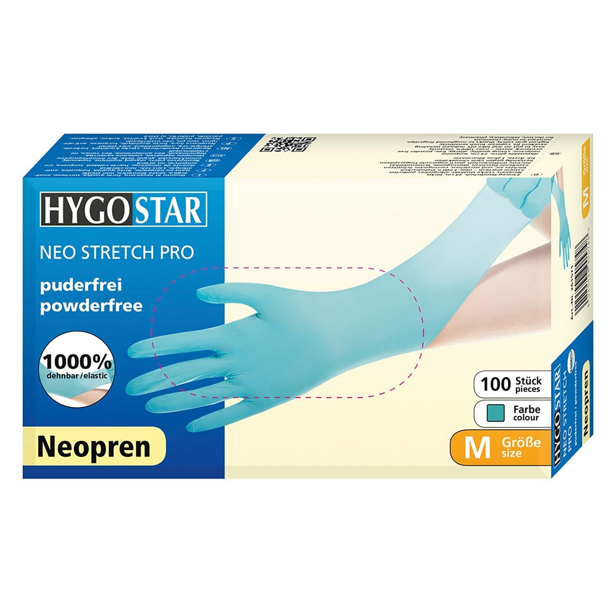 Gant néoprène jetable Hygostar Neo Stretch Pro, extensible à plus de 1000 %, turquoise, taille M - Franz Mensch 261571
