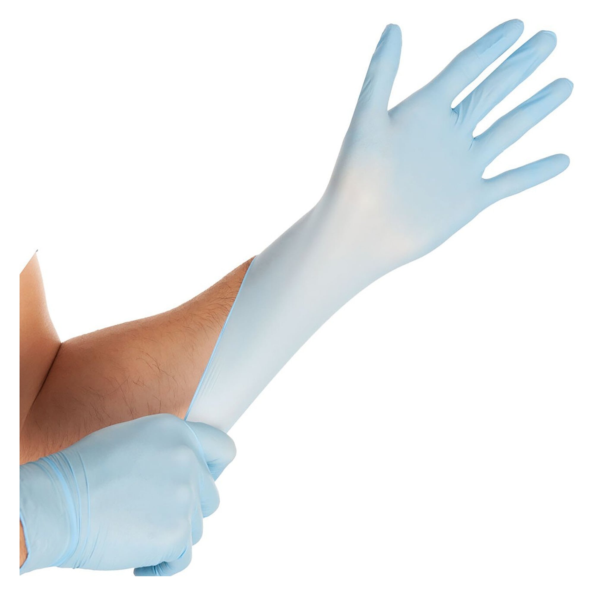 Nitril-Einweghandschuh Hygostar Safe Super Stretch, 700 % dehnbar, puderfrei, blau, Größe M - Franz Mensch 261581