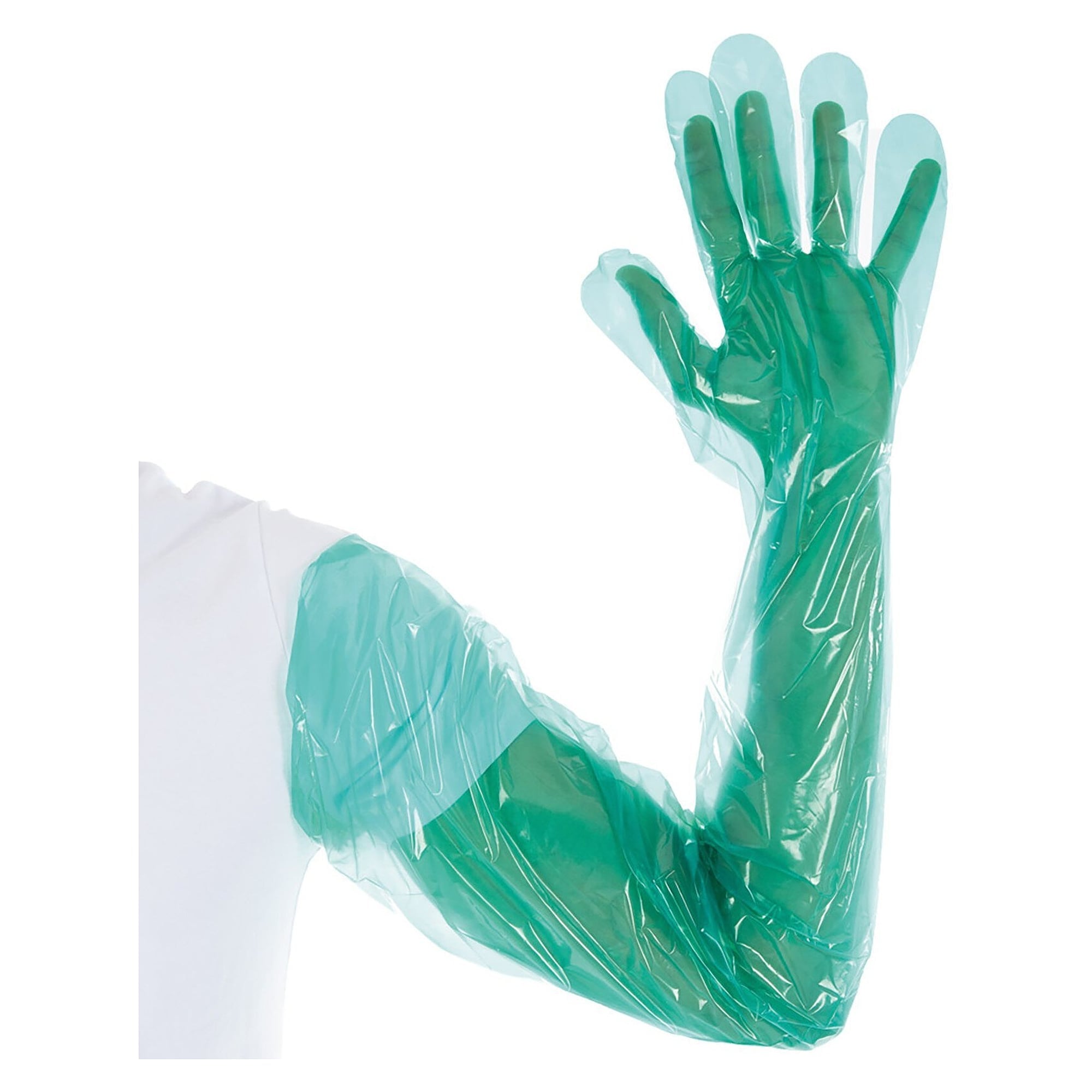 LDPE-Schutzhandschuh Hygostar Softline extra lang, 90 cm, bis über den Oberarm, grün, glatt - Franz Mensch 26207
