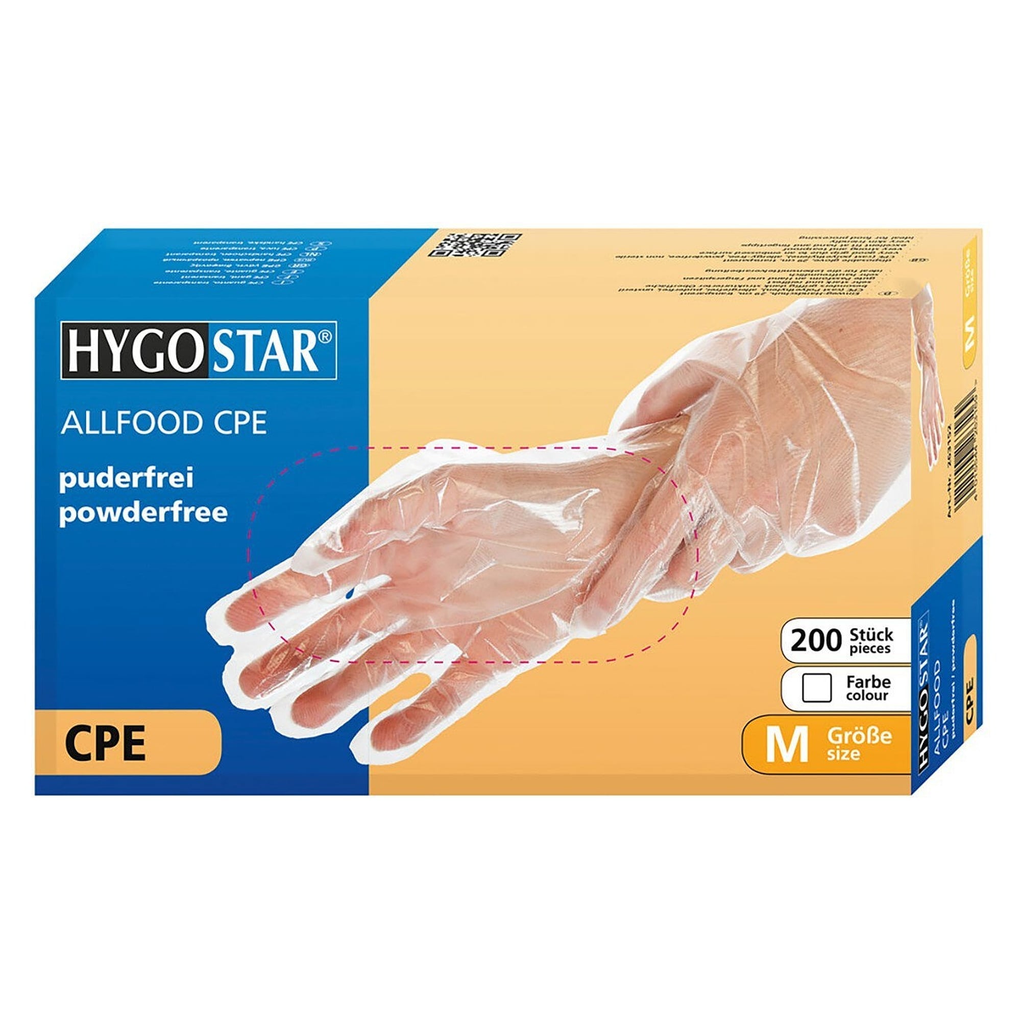 CPE-Einweghandschuh Hygostar Allfood, gehämmert, transparent, Größe M, 29 cm, 200 Stück - Franz Mensch 263152
