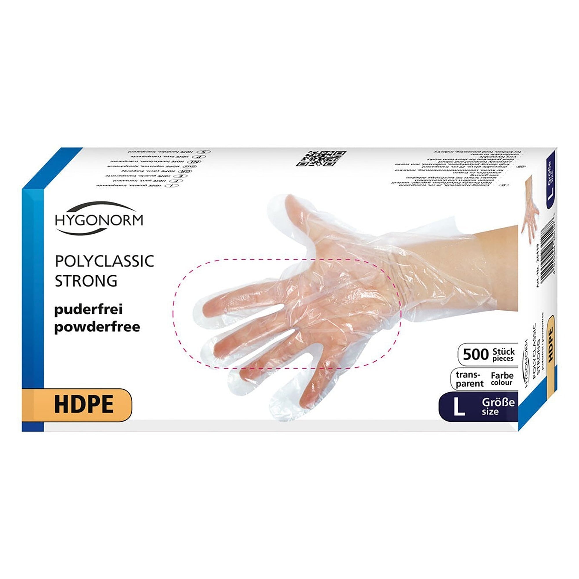 HDPE-Handschuh Hygonorm Polyclassic Strong, gehämmert, transparent, Größe M, Spenderbox - Franz Mensch 26459