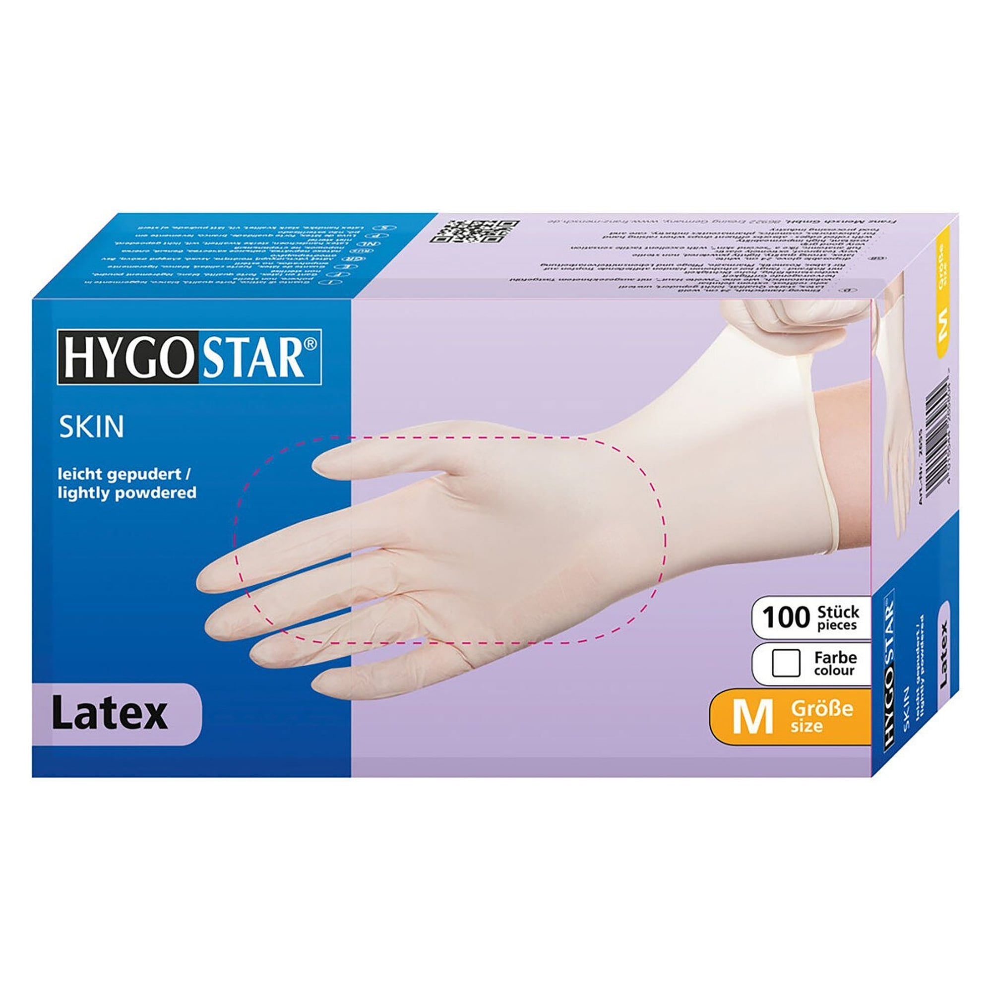 Latex-Einweghandschuh Hygostar Skin, leicht gepudert, weiß, Größe M, 24 cm - Franz Mensch 2655