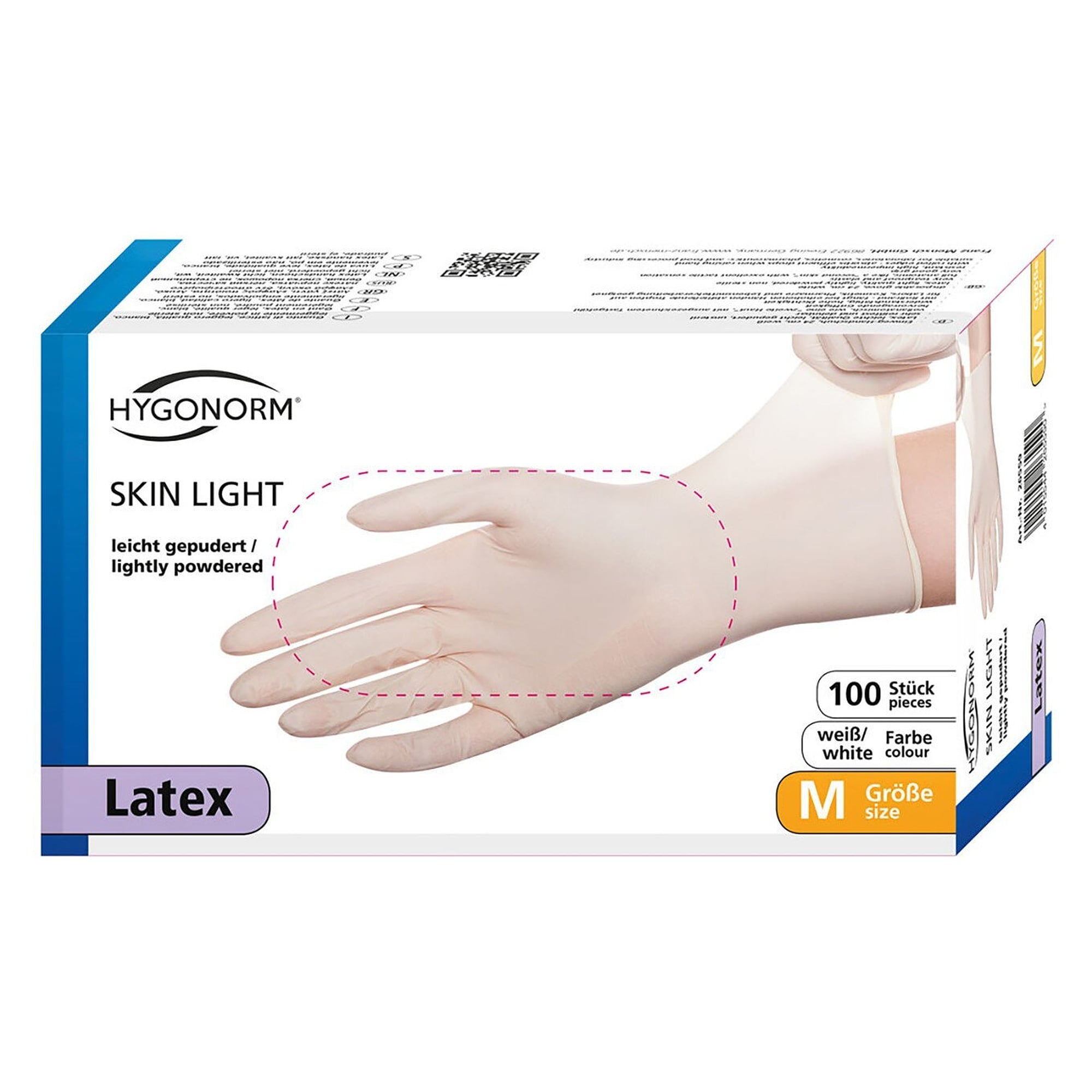 Latex-Einweghandschuh Hygonorm Skin Light, leicht gepudert, weiß, Größe M, 24 cm - Franz Mensch 26559