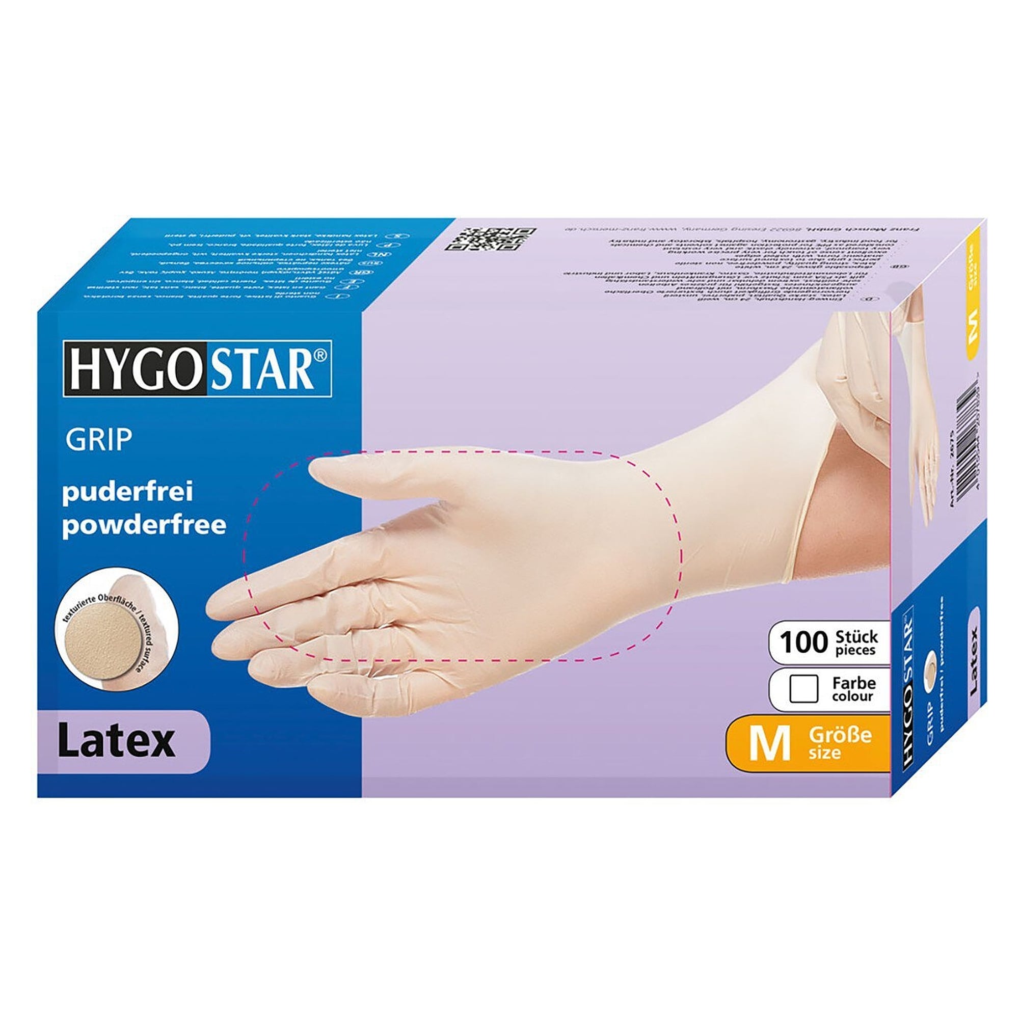 Latex-Einweghandschuh Hygostar Grip, puderfrei, texturiert, weiß, Größe XL, 24 cm - Franz Mensch 2670