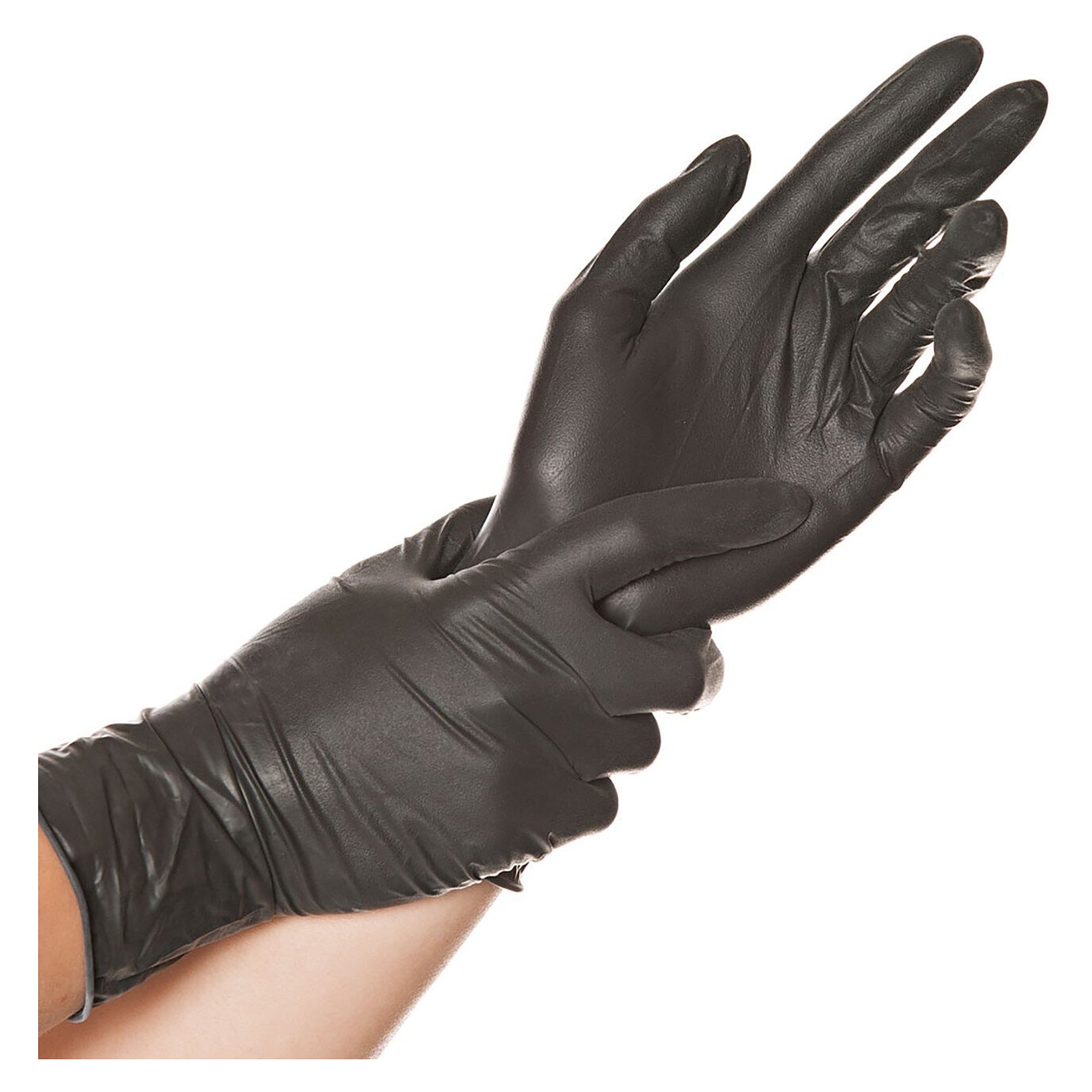 Latex-Einweghandschuh Hygostar Diablo, schwarz, texturiert, puderfrei, Größe XL, 24 cm - Franz Mensch 26708