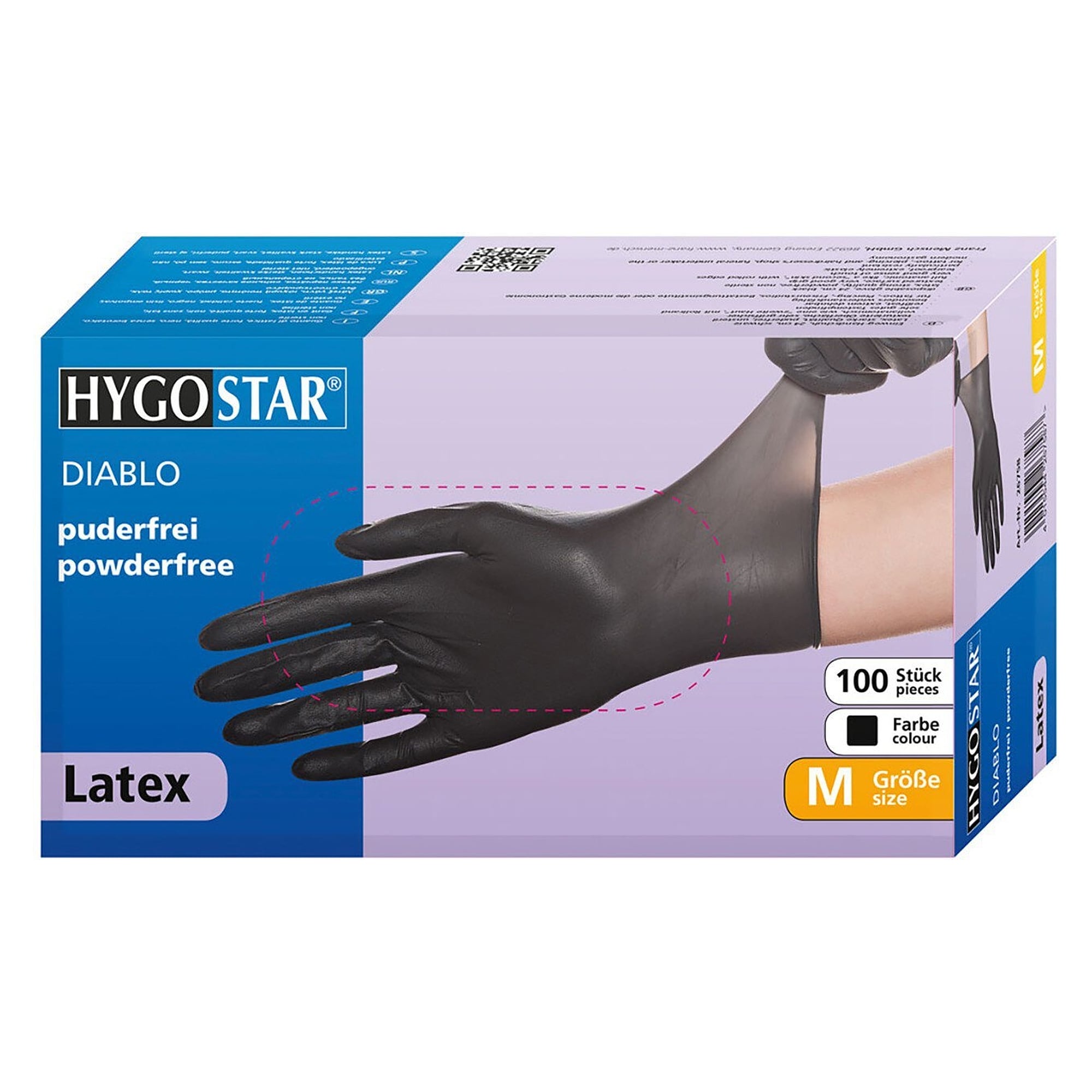 Gant jetable en latex Hygostar Diablo, noir, texturé, non poudré, taille XL, 24 cm - Franz Mensch 26708