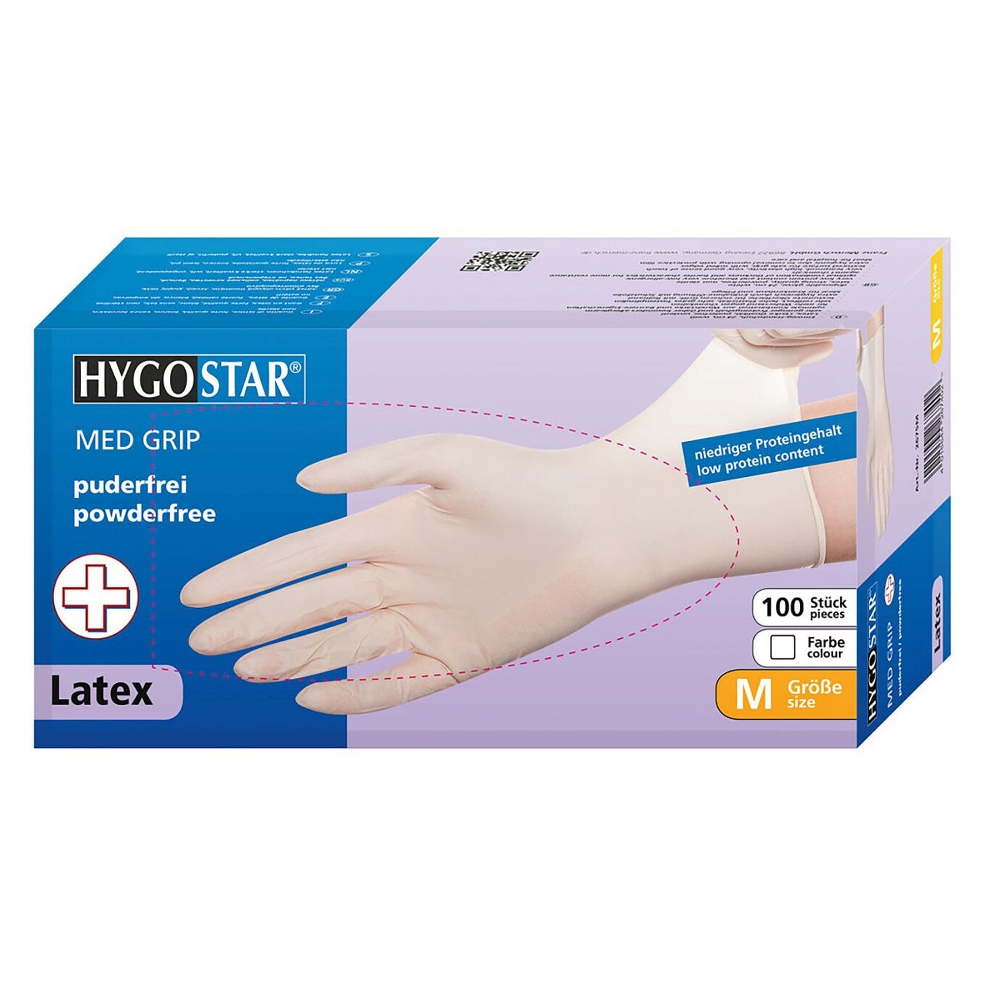 Latex-Einweghandschuh Hygostar Med Grip, proteinarm, puderfrei, weiß, Größe XL, 24 cm - Franz Mensch 2670M