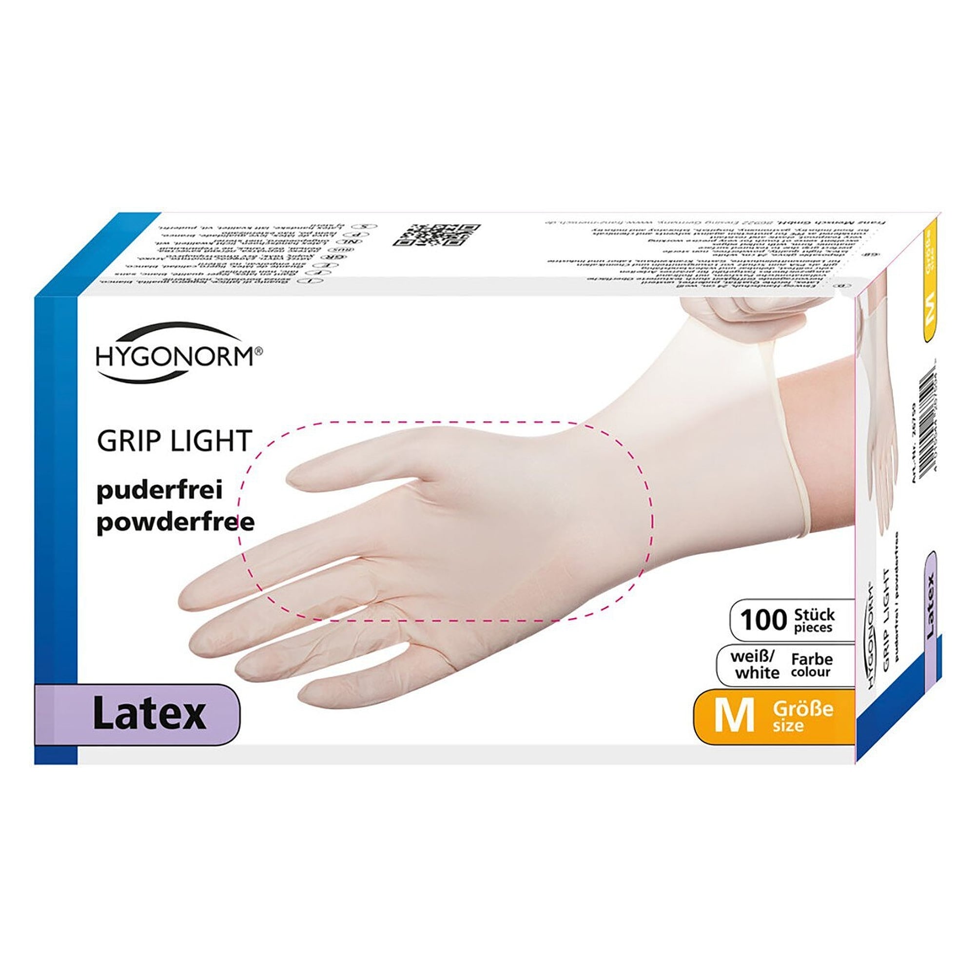Latex-Einweghandschuh Hygonorm Grip Light, leichte Qualität, puderfrei, weiß, Größe L - Franz Mensch 26719