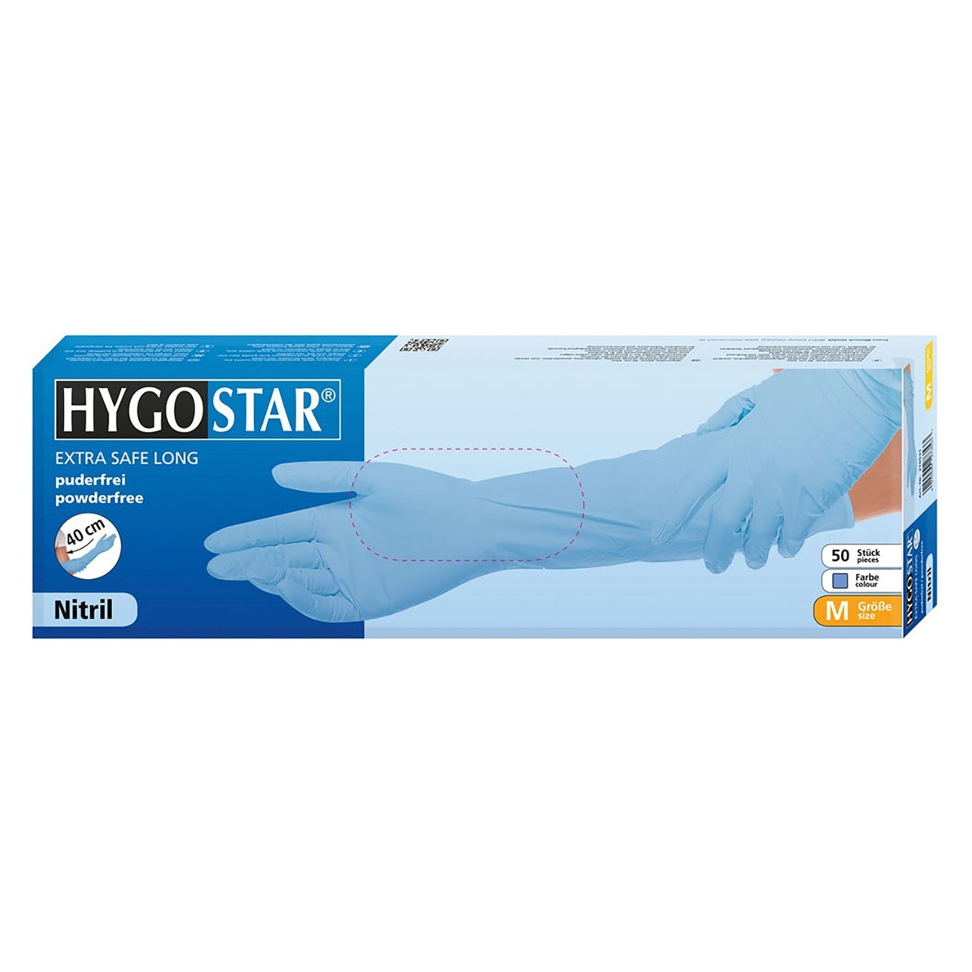 Nitril-Einweghandschuh Hygostar Extra Safe Superlong, 40 cm, blau, Größe XL, puderfrei - Franz Mensch 270031