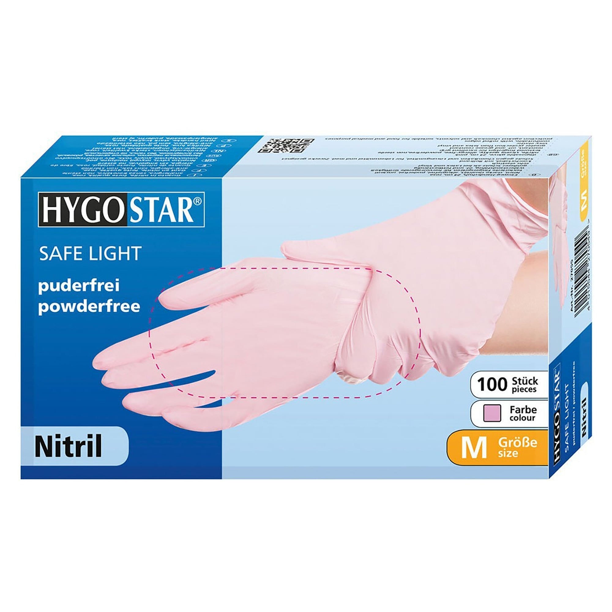 Gant jetable nitrile Hygostar Safe Light, 24 cm, non poudré, rose, taille XL - Franz Mensch 27005