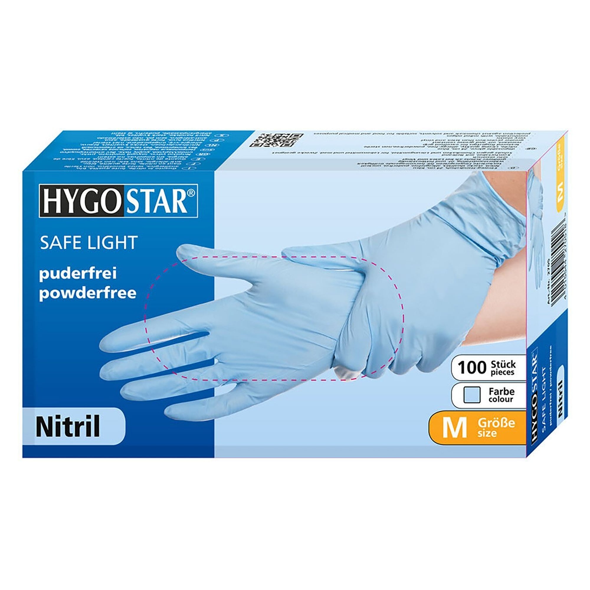 Nitril-Einweghandschuh Hygostar Safe Premium im PE-Beutel, puderfrei, blau, Größe L, 100 Stück - Franz Mensch 2701B
