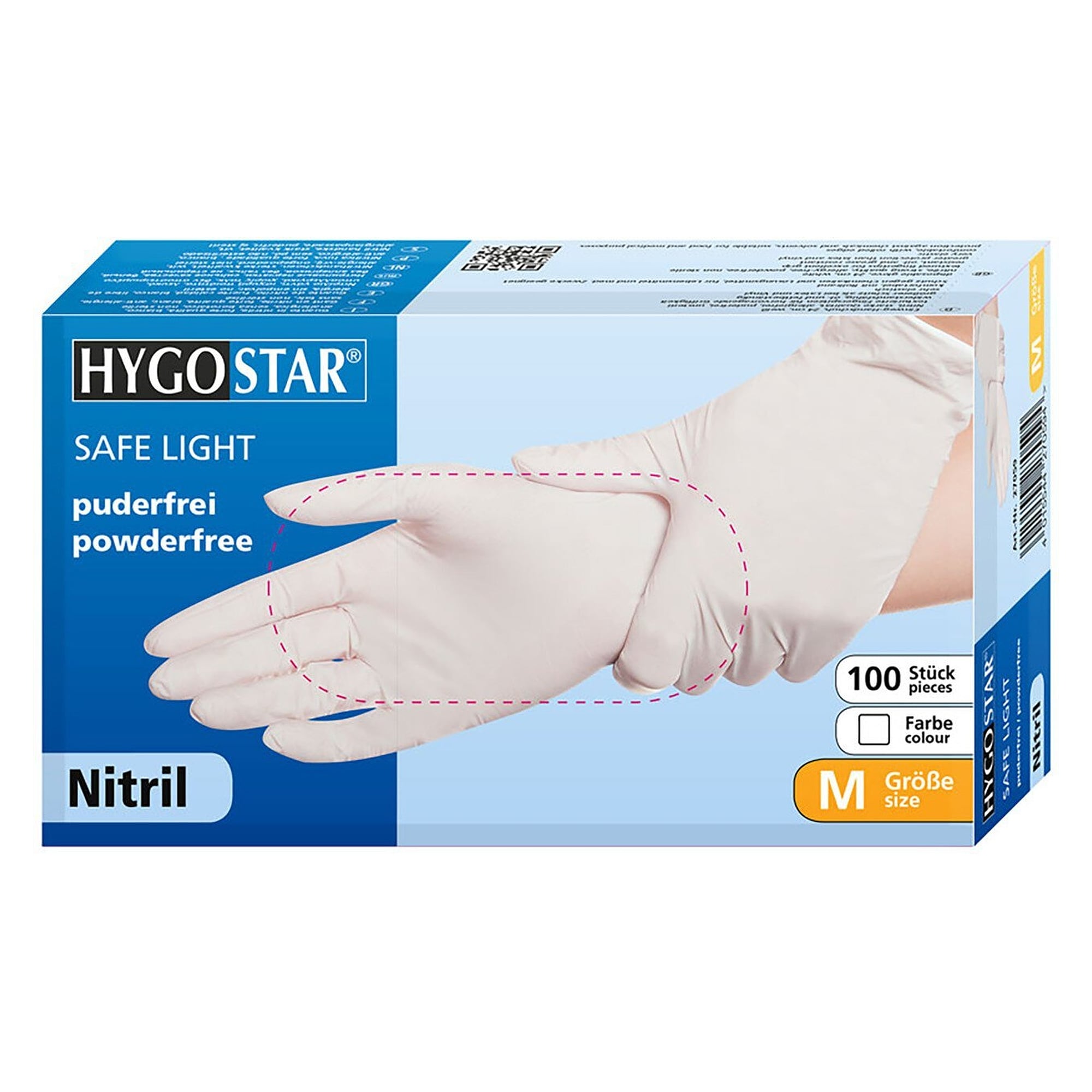 Nitril-Einweghandschuh Hygostar Safe Premium im PE-Beutel, puderfrei, weiß, Größe M - Franz Mensch 27050B