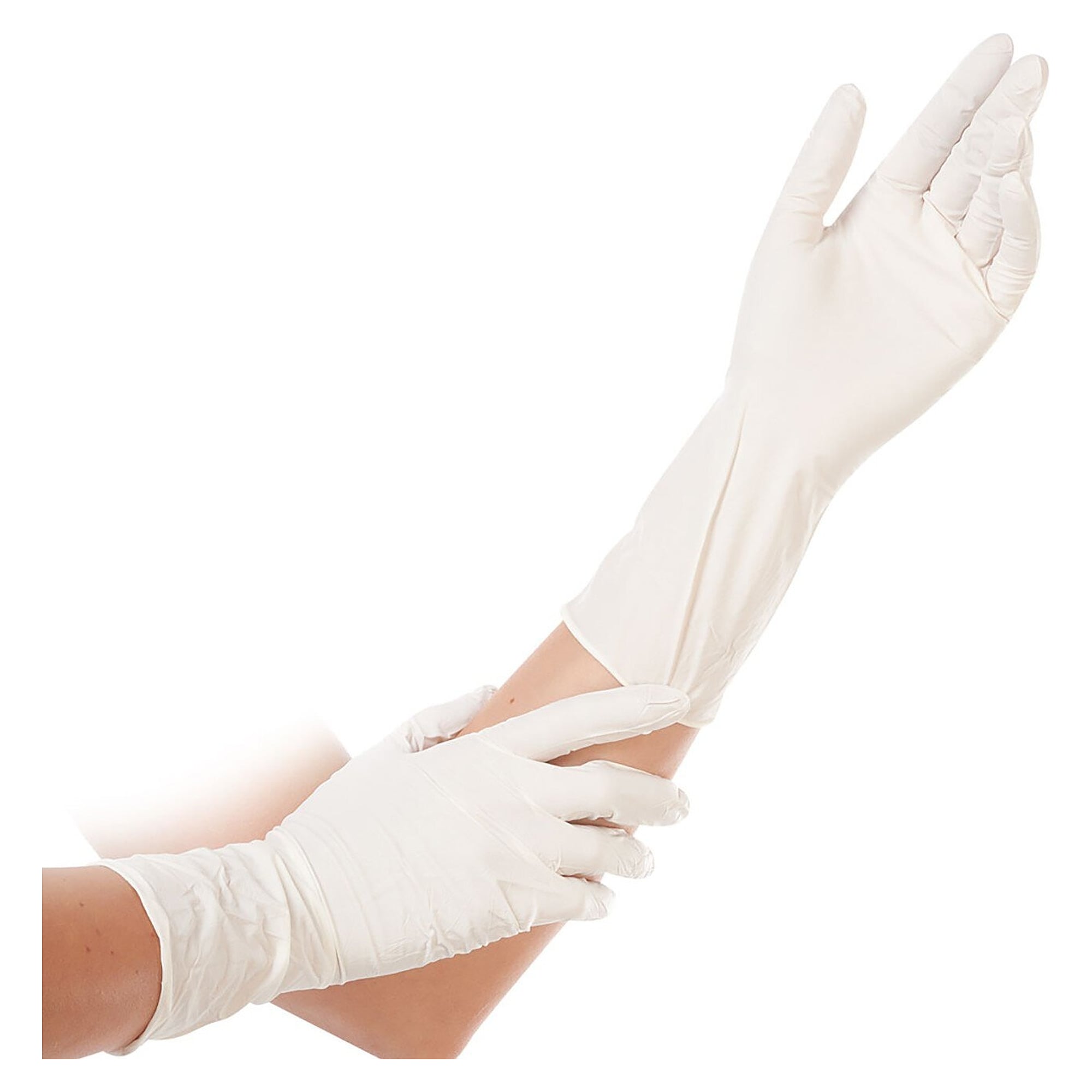 Nitril-Einweghandschuh Hygonorm Safe Long Light, 30 cm, puderfrei, weiß, Größe M - Franz Mensch 270539