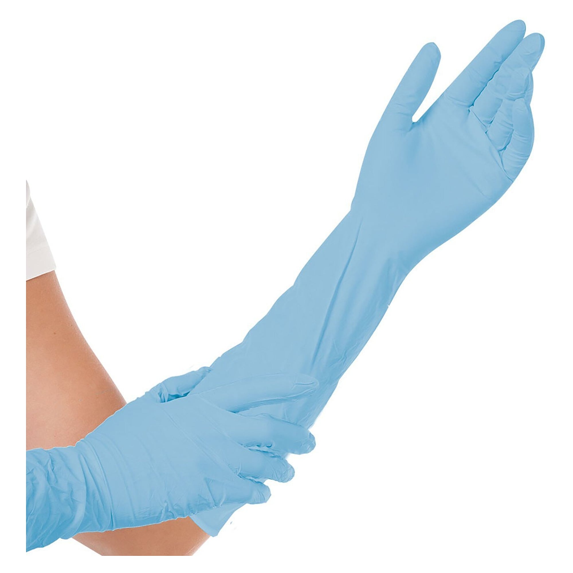 Nitril-Einweghandschuh Hygostar Extra Safe Superlong, 50 cm, puderfrei, blau, Größe S, 50 Stück - Franz Mensch 270632