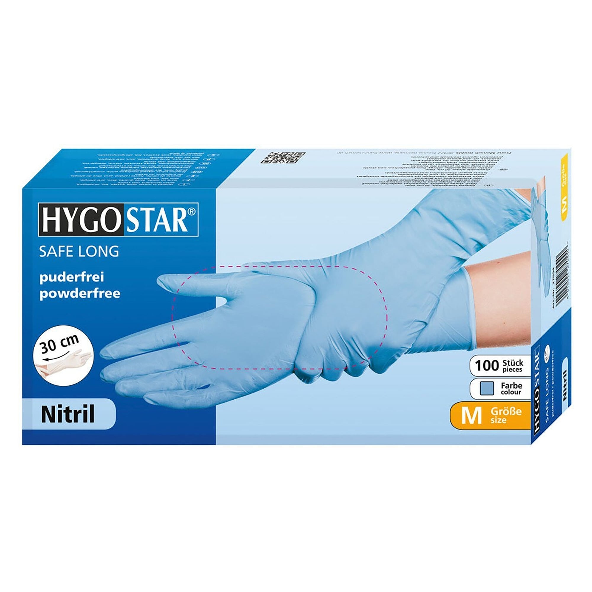 Nitril-Einweghandschuh Hygostar Safe Long, 30 cm, puderfrei, blau, Größe S - Franz Mensch 27064