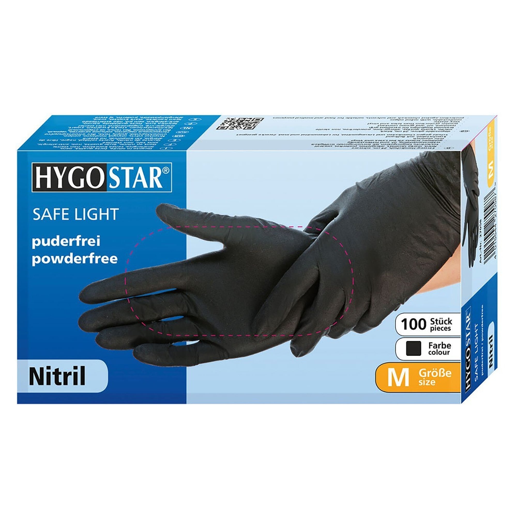 Nitril-Einweghandschuh Hygostar Safe Light, puderfrei, schwarz, Größe S, 24 cm - Franz Mensch 27068