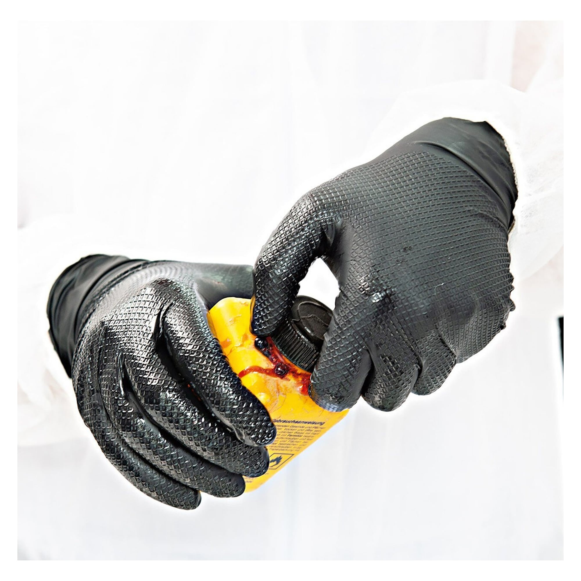 Gant jetable nitrile Hygostar Power Grip, antidérapant double face, non poudré, noir, taille XL - Franz Mensch 270808