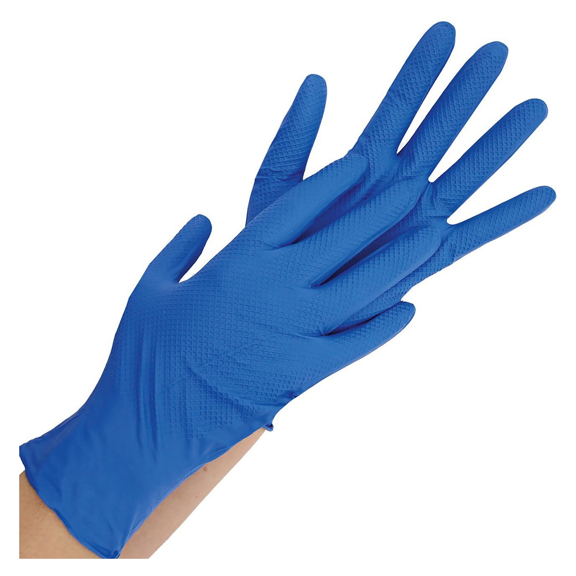 Gant jetable nitrile Hygostar Power Grip, 24 cm, non poudré, bleu, taille L - Franz Mensch 270816