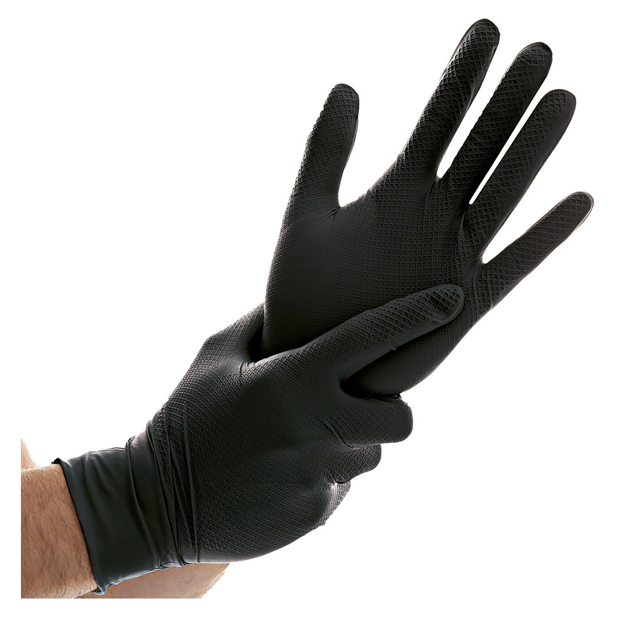 Gant jetable nitrile Hygostar Power Grip, antidérapant double face, non poudré, noir, taille M - Franz Mensch 270858