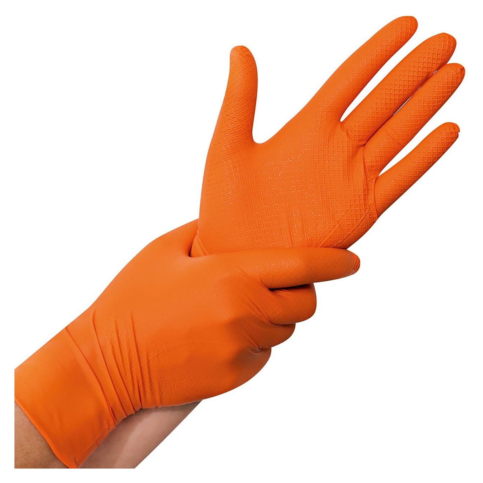 Nitril-Einweghandschuh Hygostar Power Grip, 24 cm, puderfrei, orange, Größe S - Franz Mensch 270865