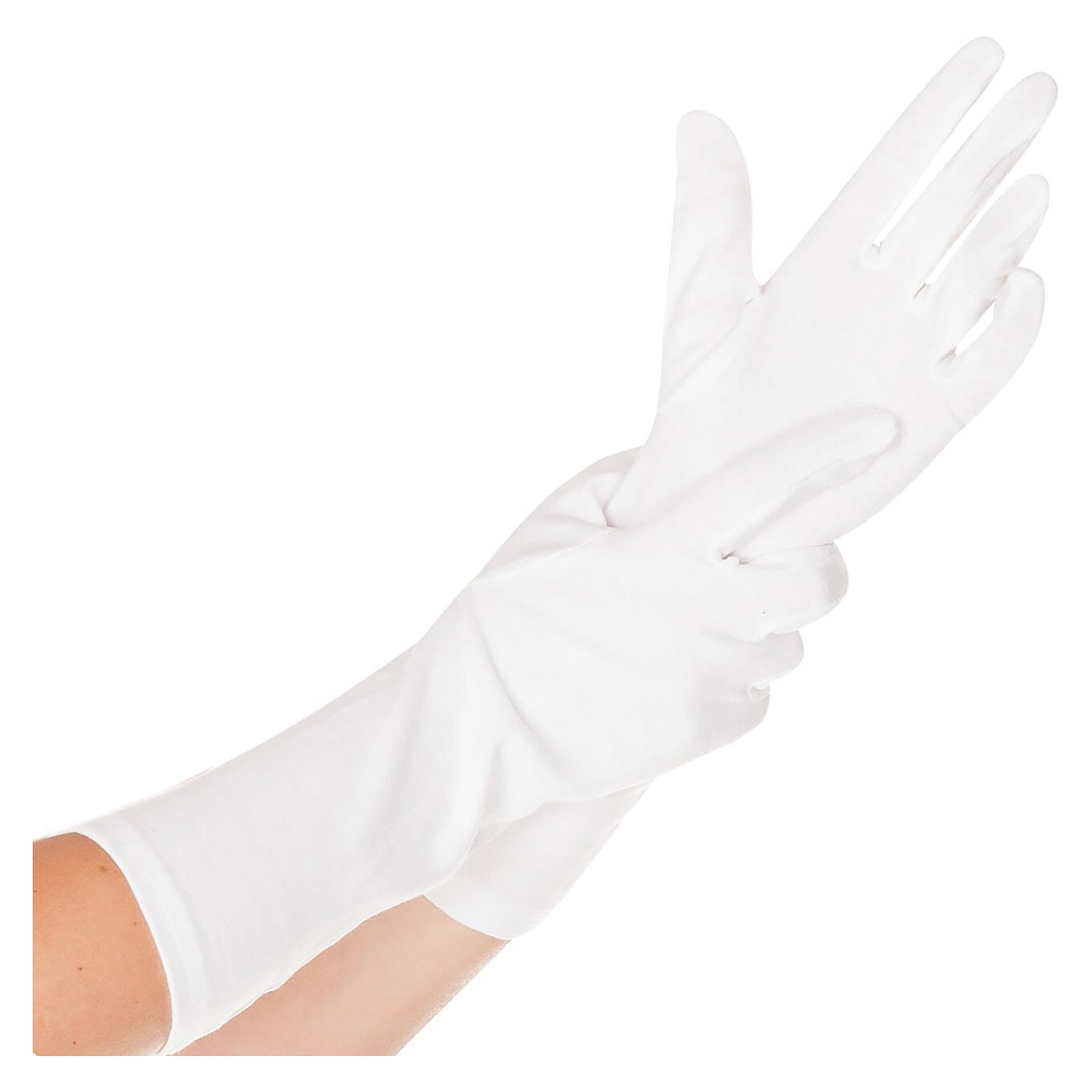Baumwollhandschuh BLANC, 35 cm, geschichtelte Finger, waschbar bis 60 °C, weiß, Größe L, 12 Paar - Franz Mensch 2720