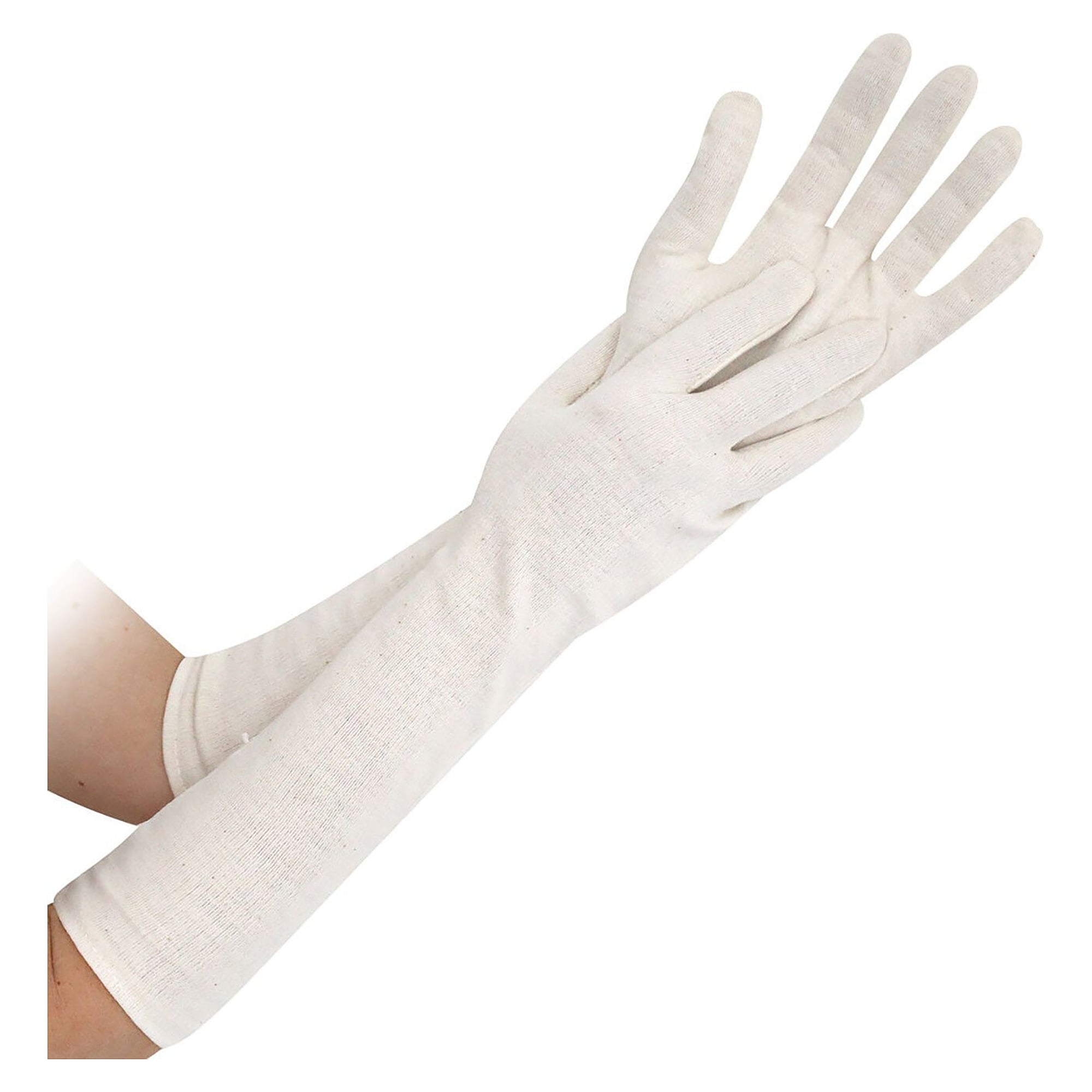 Cotton glove NATURE extra long 45 cm, handmade, food safe, natural, size L, 24 pieces - Franz Mensch 27208