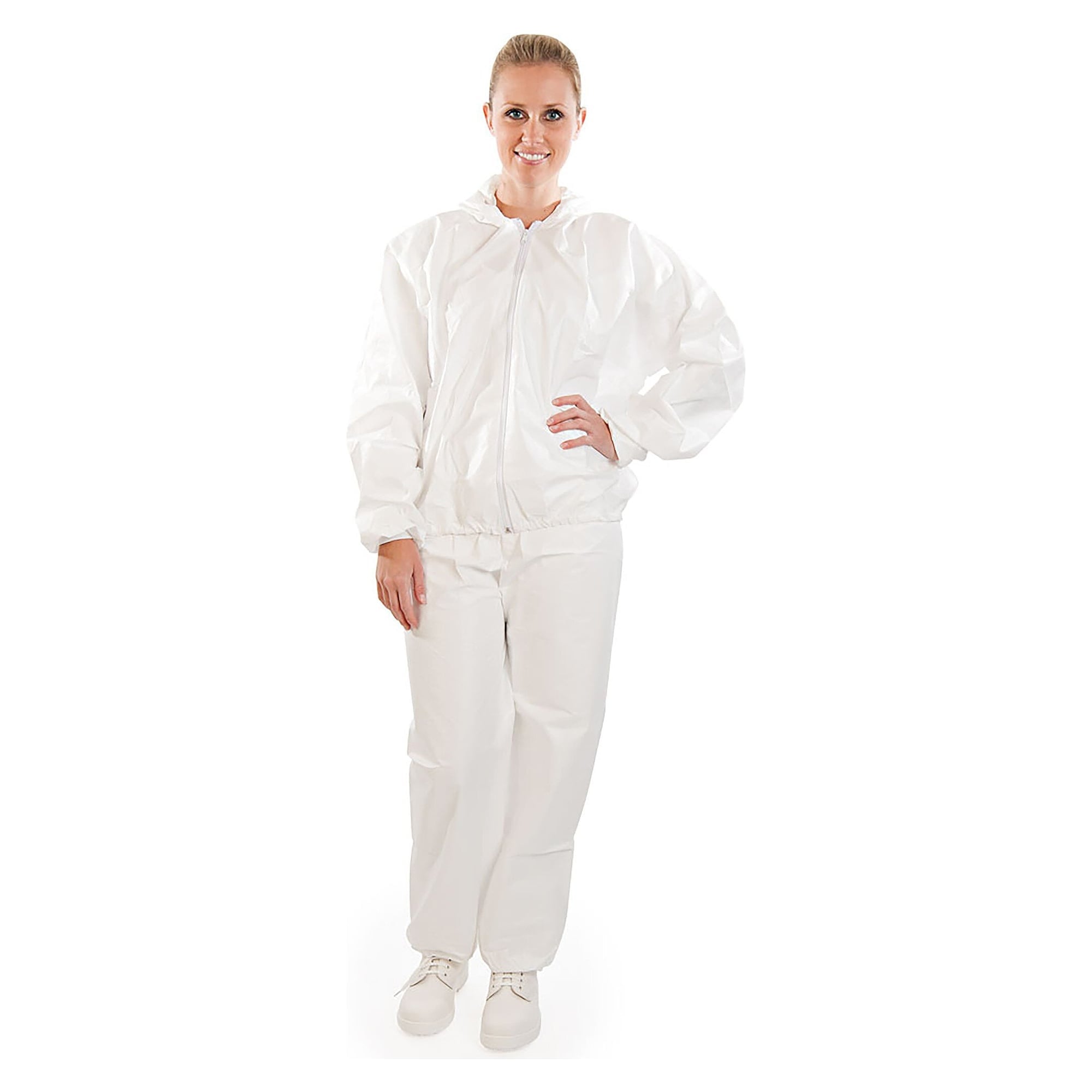 Einwegjacke Hygostar Premium mit Kapuze, mikroporös, wasserdicht und atmungsaktiv, weiß, Größe XXL - Franz Mensch 27551