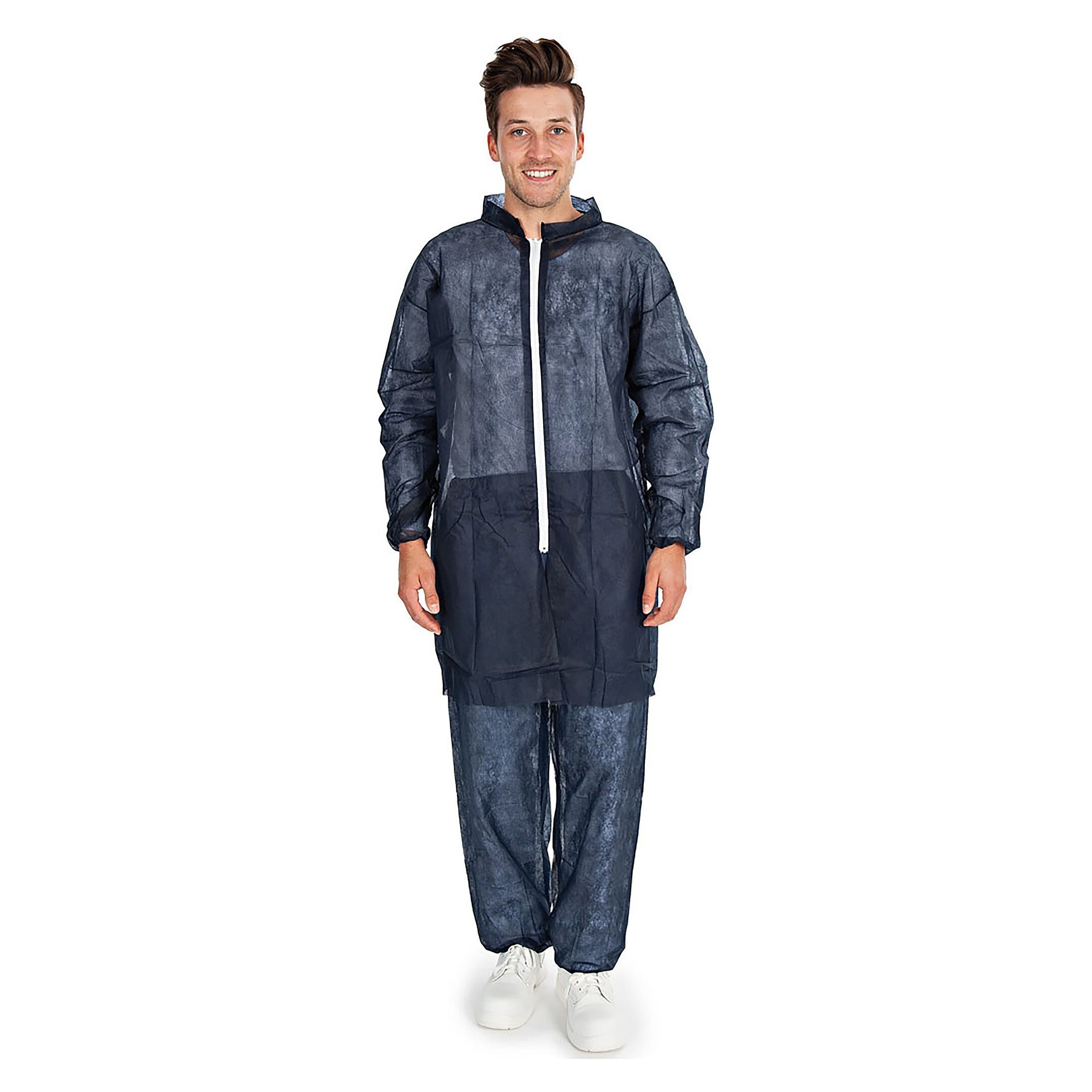 Einweg-Jacke ECO aus PP-Vlies 30 g/m², Reißverschluss, Stehkragen, PSA Kat. 1, dunkelblau, Größe 3XL - Franz Mensch 275526