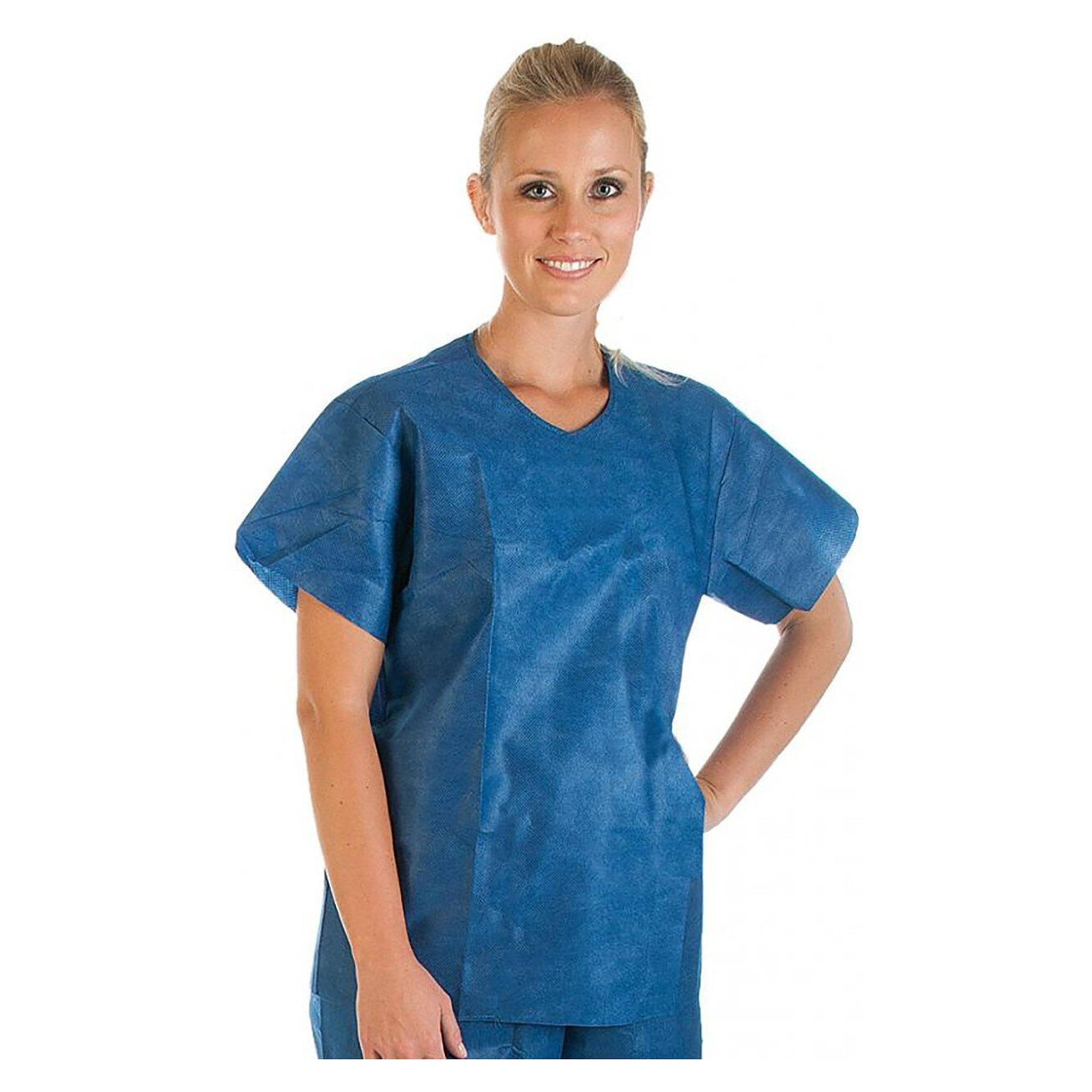 Einweg-Shirt Hygostar Soft aus SMMS-Vlies, kurzarm, mit Brusttasche, blau, Größe XXL - Franz Mensch 27556