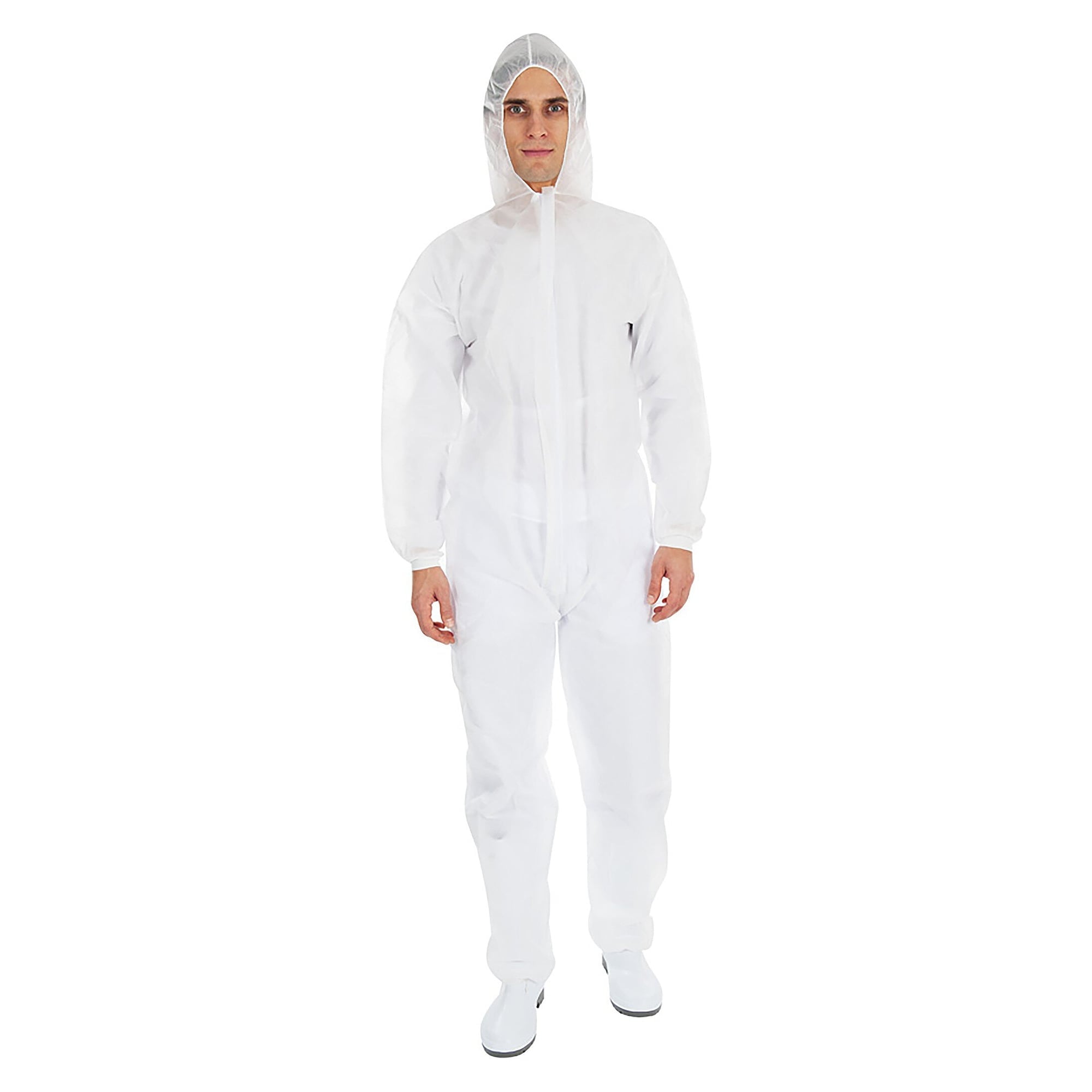 Einweg-Overall Hygostar Strong mit Kapuze, PP-Vlies ca. 50 g/m², Strickbündchen, weiß, Größe XXL - Franz Mensch 276009