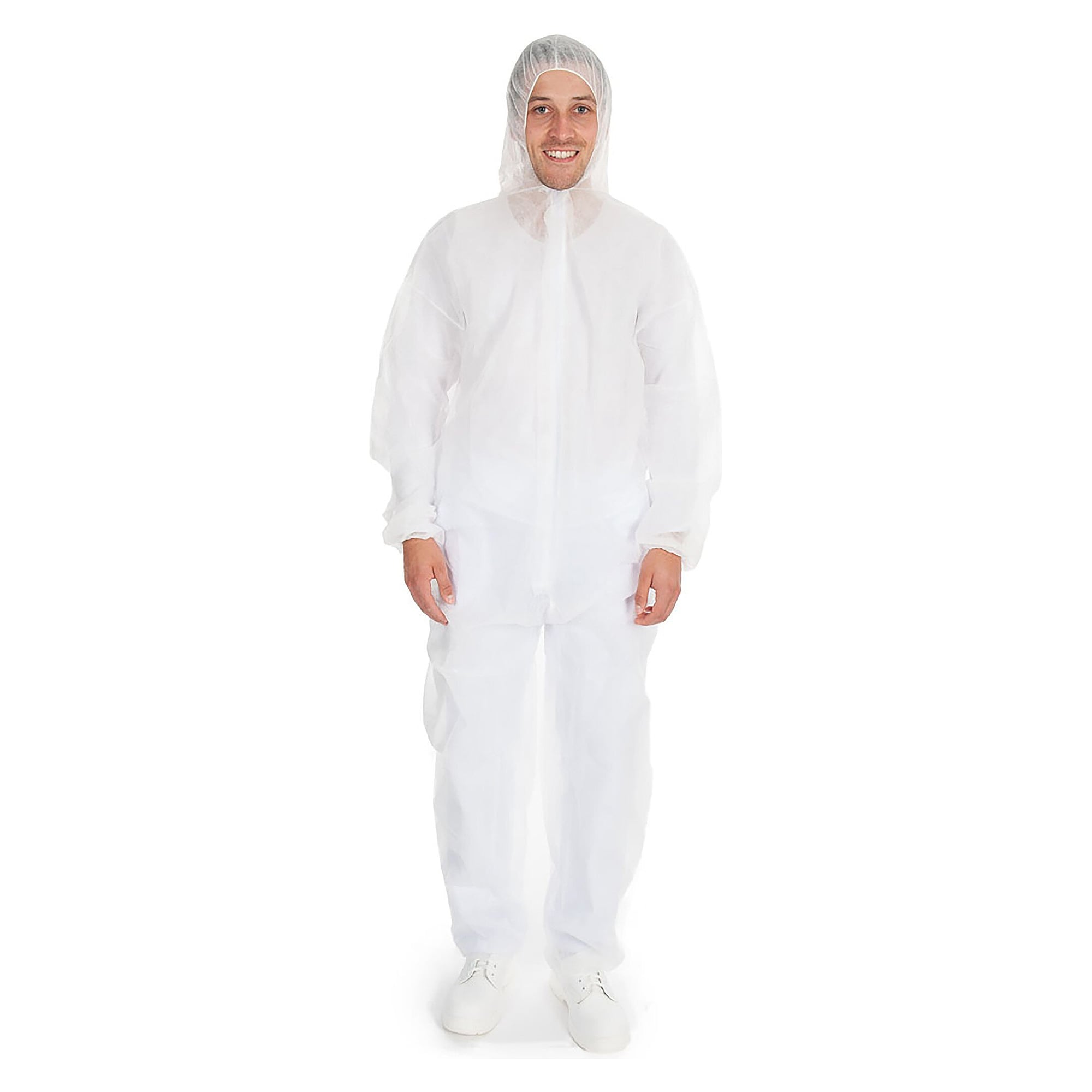 Einweg-Overall ECO aus PP-Vlies mit Kapuze, Gummizug an Taille, Armen und Beinen, weiß, Größe XXL - Franz Mensch 276099